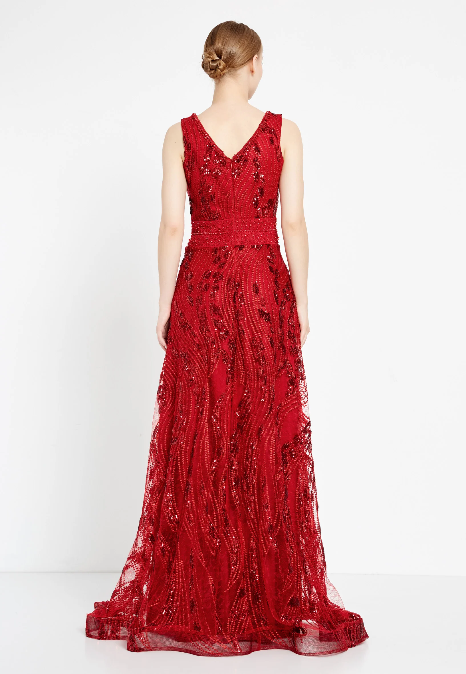 Sleeveless Maxi Sequin A - Line Regular Prom Dress rmn2919 - Image 18