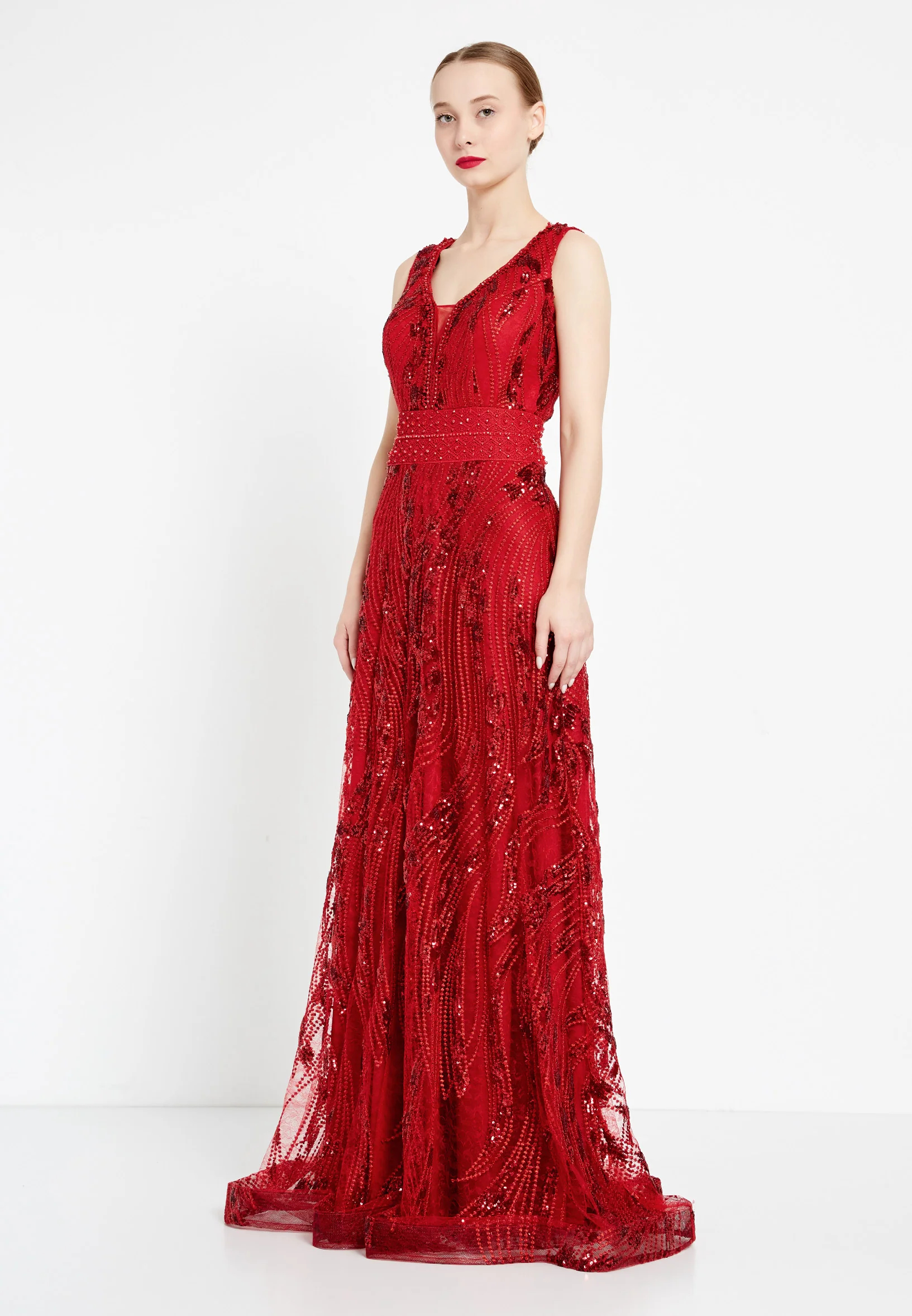 Sleeveless Maxi Sequin A - Line Regular Prom Dress rmn2919 - Image 19
