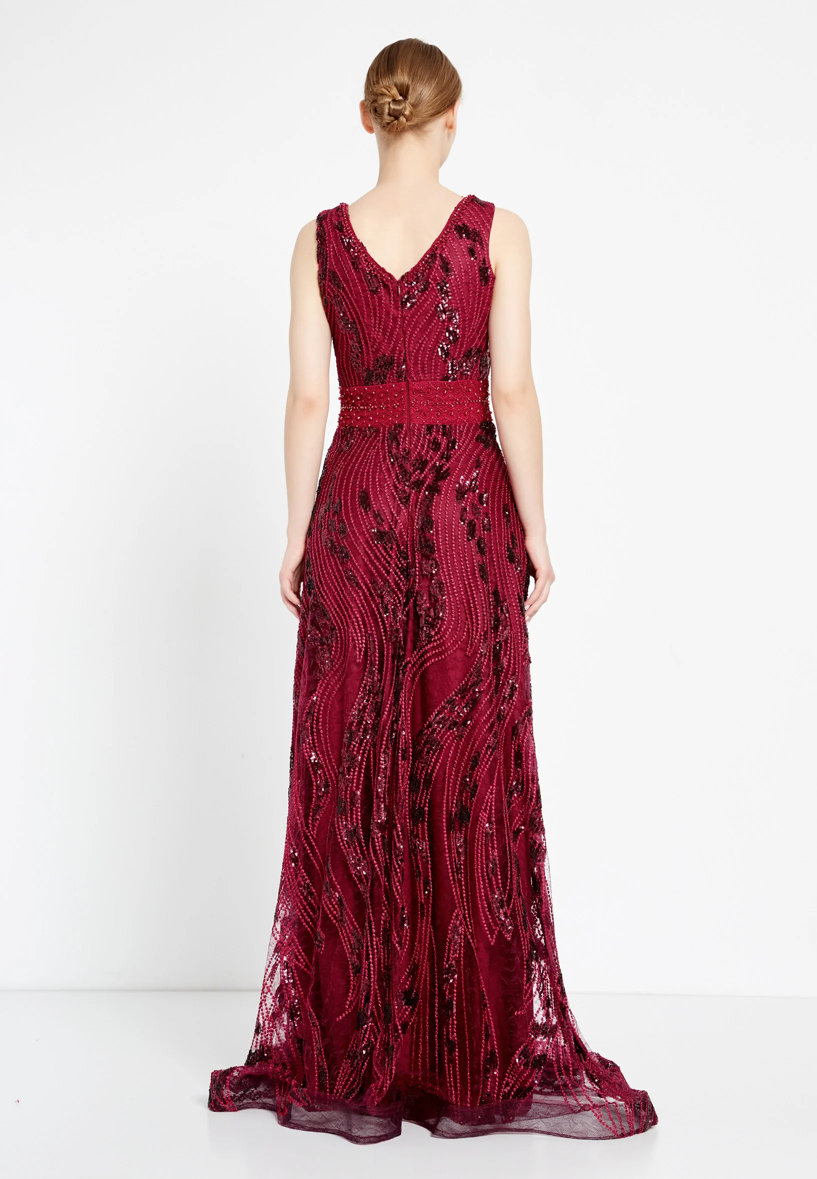 Sleeveless Maxi Sequin A - Line Regular Prom Dress rmn2919 - Image 2