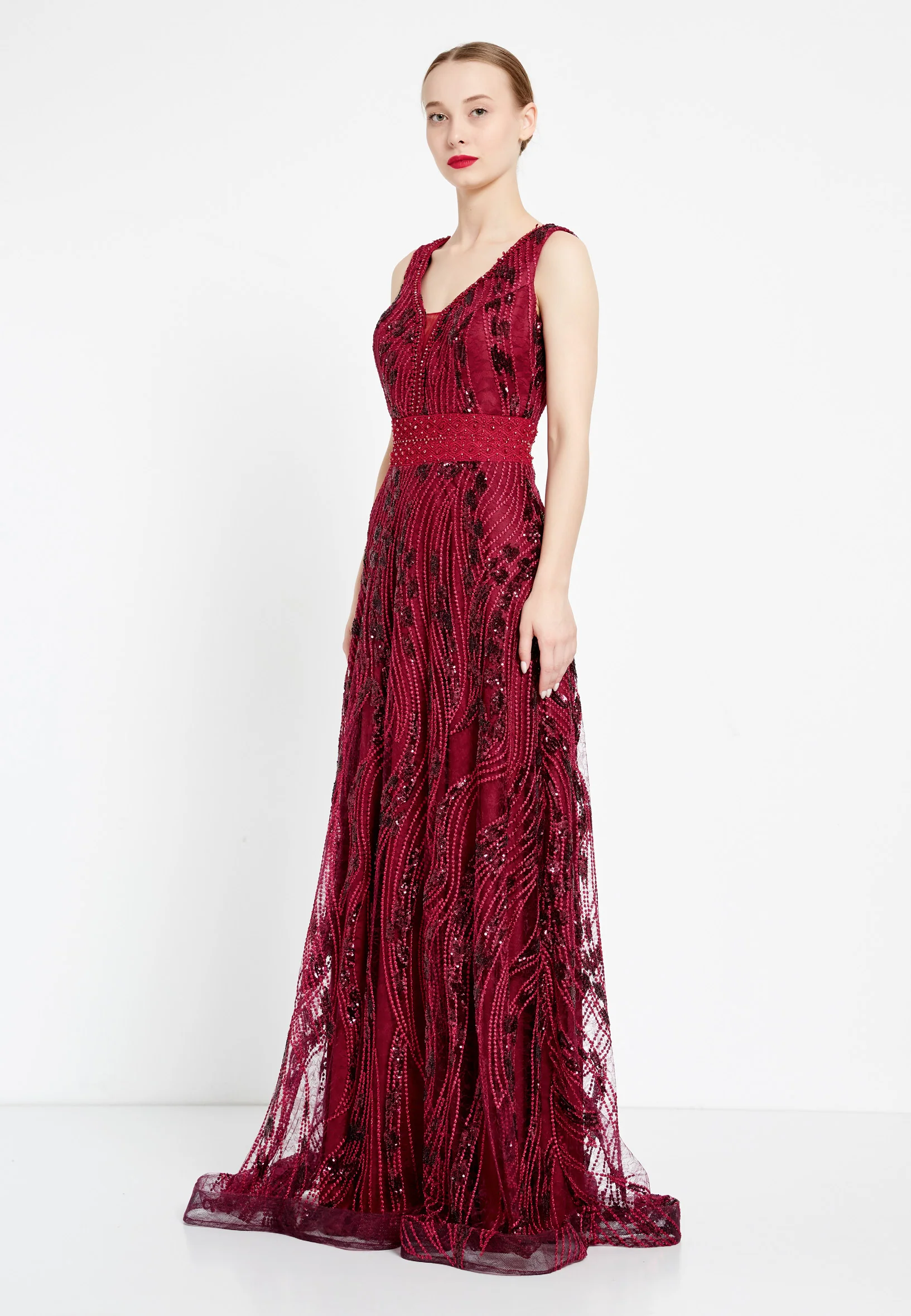 Sleeveless Maxi Sequin A - Line Regular Prom Dress rmn2919 - Image 3