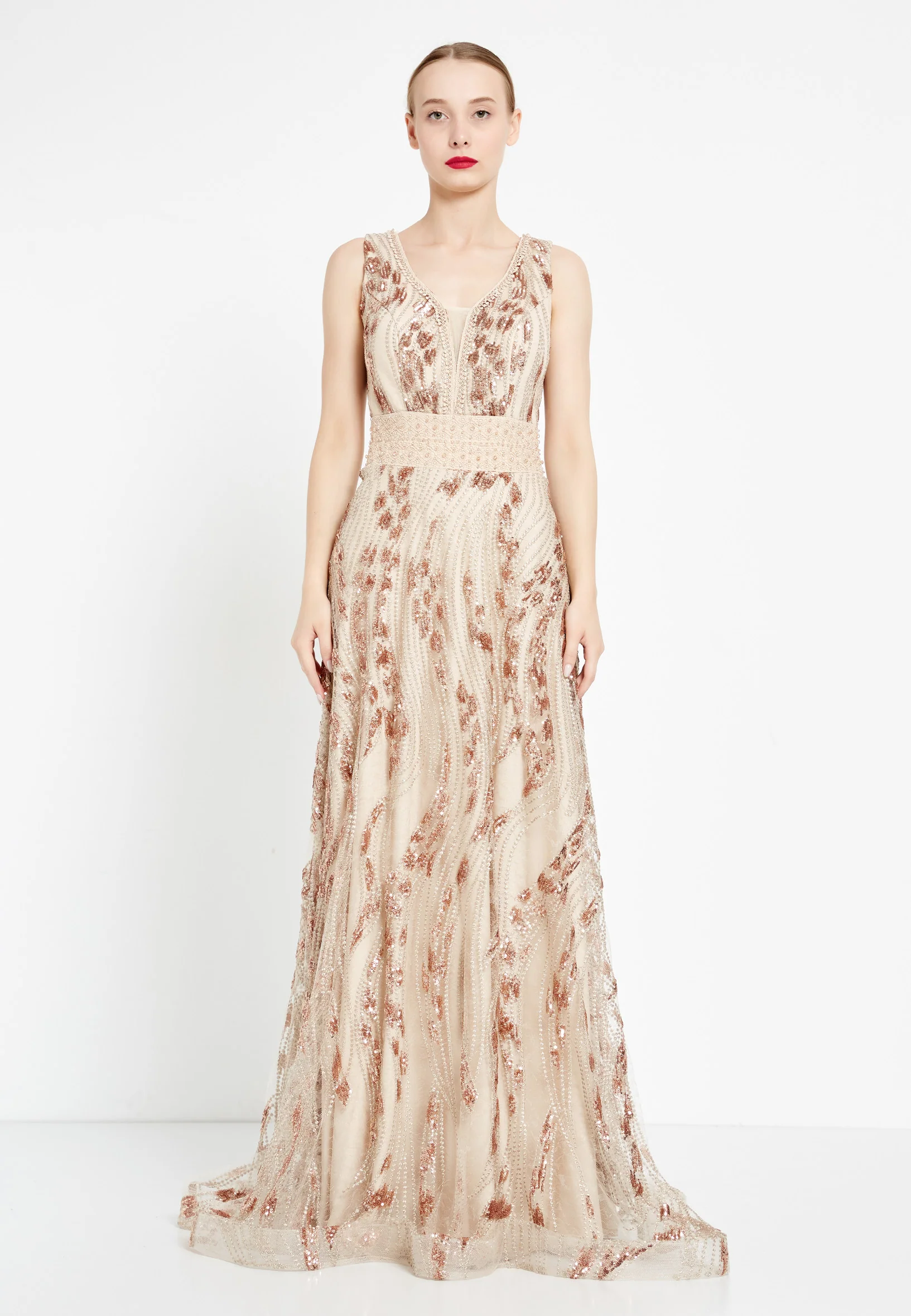 Sleeveless Maxi Sequin A - Line Regular Prom Dress rmn2919 - Image 5