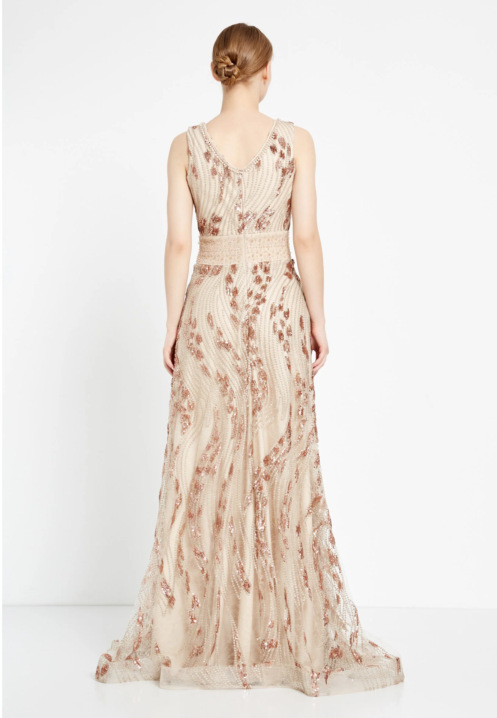Sleeveless Maxi Sequin A - Line Regular Prom Dress rmn2919 - Image 6