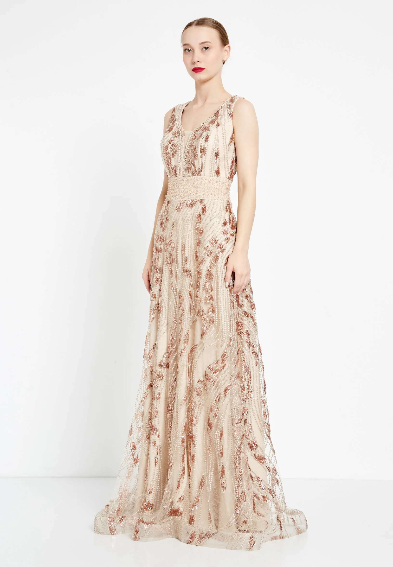 Sleeveless Maxi Sequin A - Line Regular Prom Dress rmn2919 - Image 7