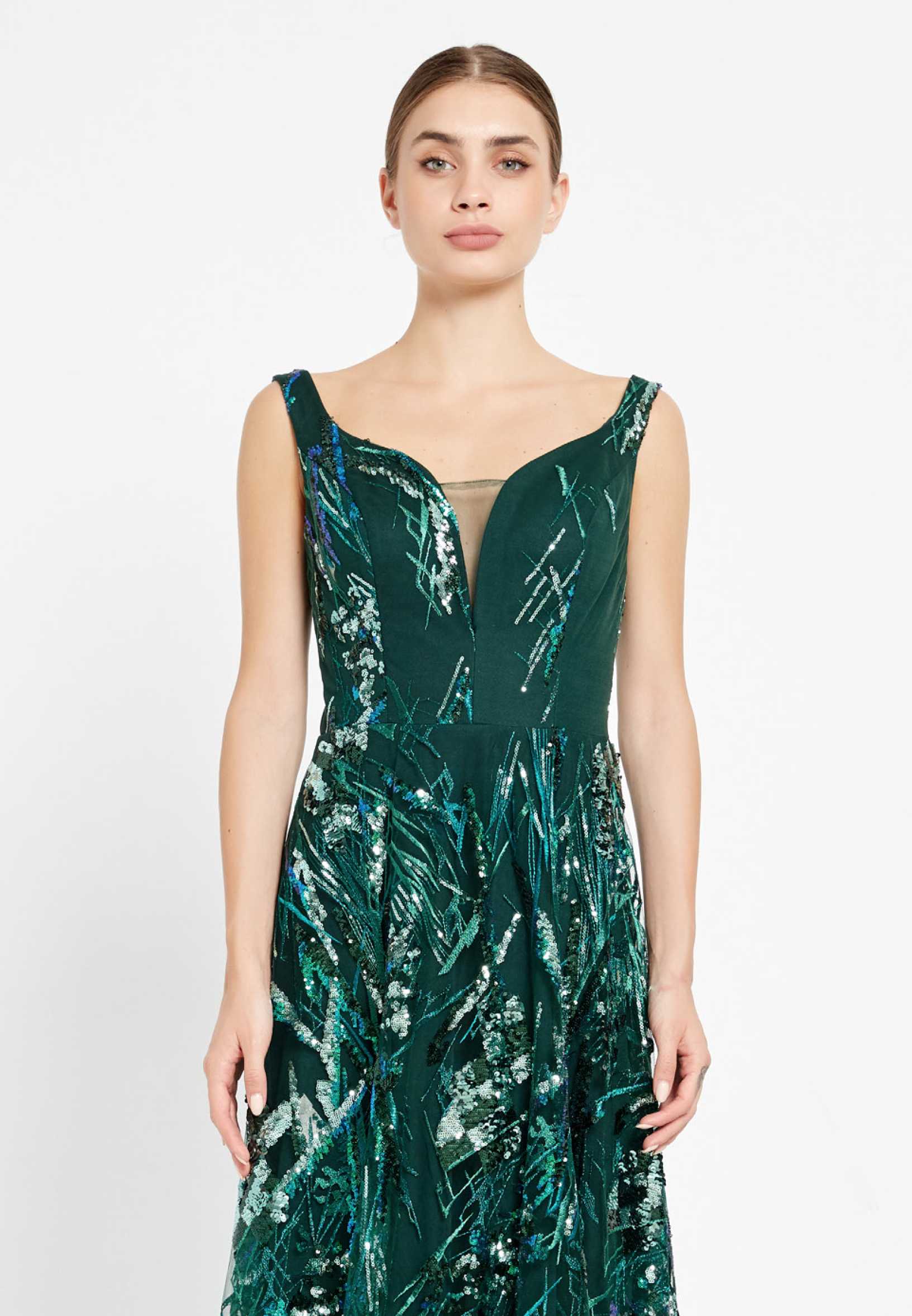 Sleeveless Maxi Sequin A - Line Regular Prom Dress srn8345 - Image 12