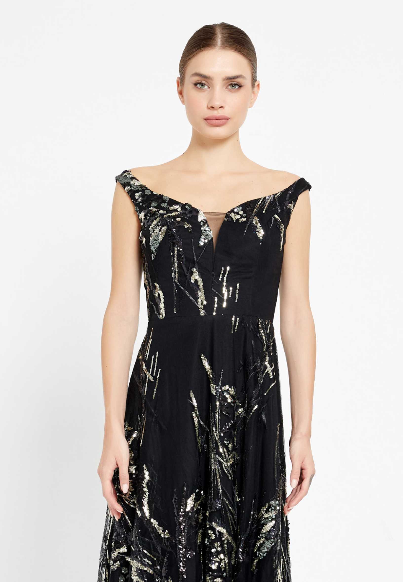 Sleeveless Maxi Sequin A - Line Regular Prom Dress srn8345 - Image 4