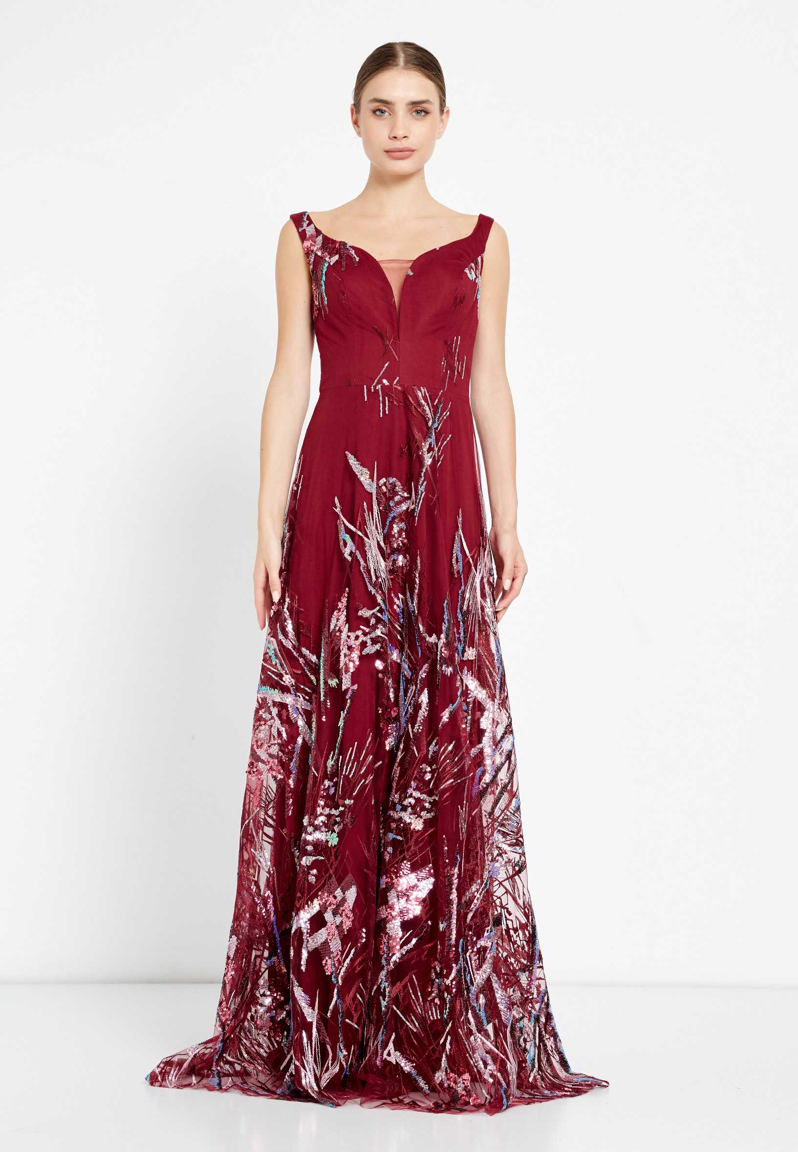 Sleeveless Maxi Sequin A - Line Regular Prom Dress srn8345 - Image 5