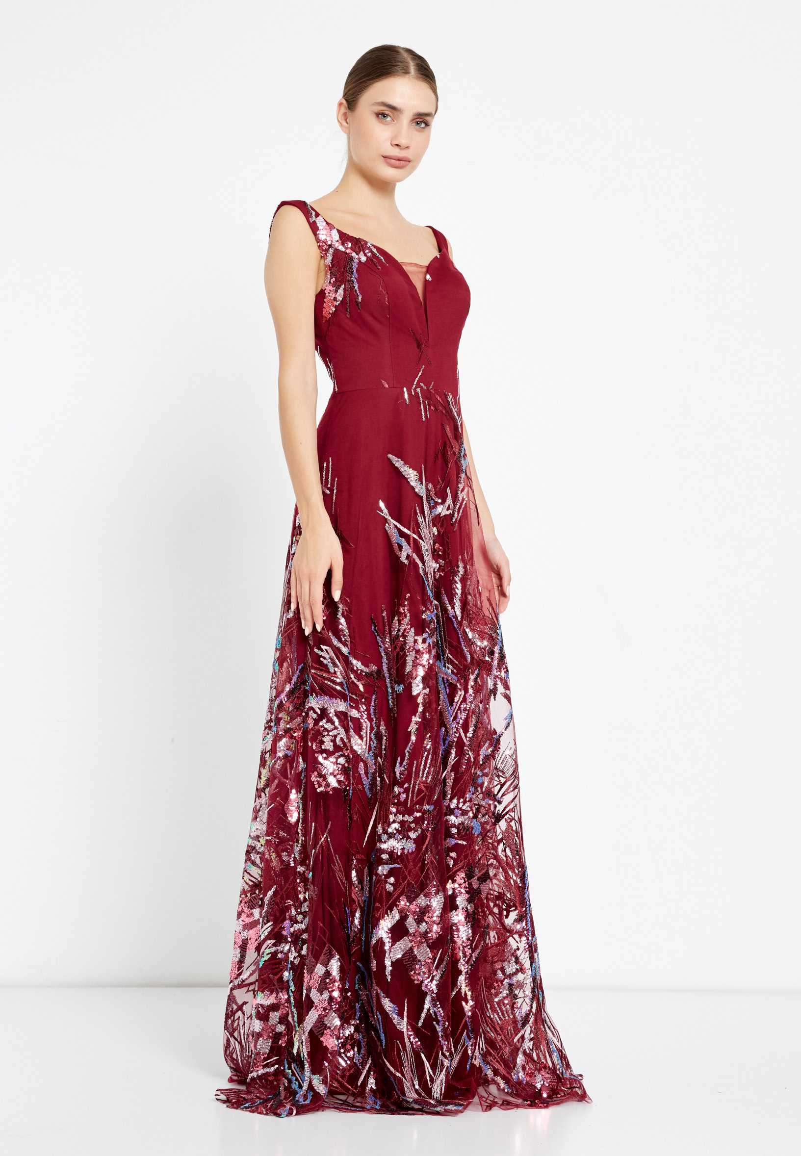 Sleeveless Maxi Sequin A - Line Regular Prom Dress srn8345 - Image 7