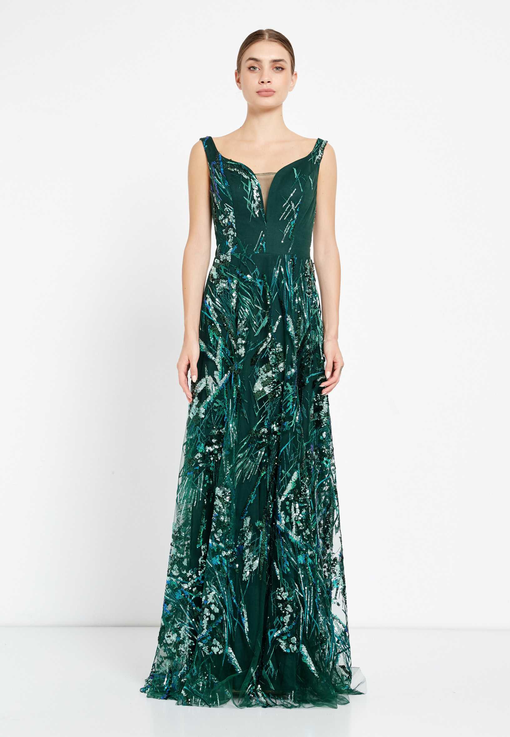 Sleeveless Maxi Sequin A - Line Regular Prom Dress srn8345 - Image 9