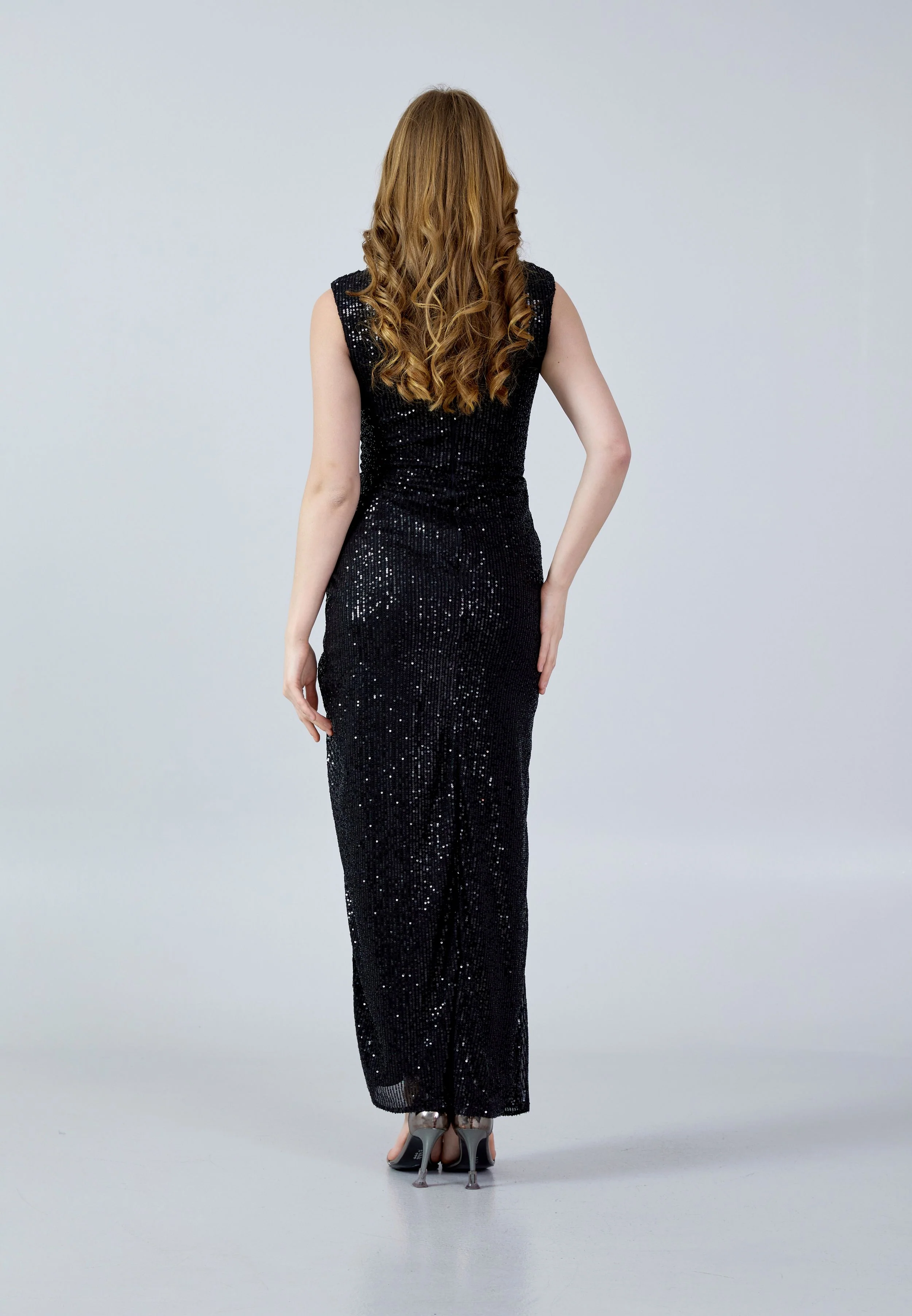Sleeveless Maxi Sequin Column Regular Evening Dress aln1706 - Image 2