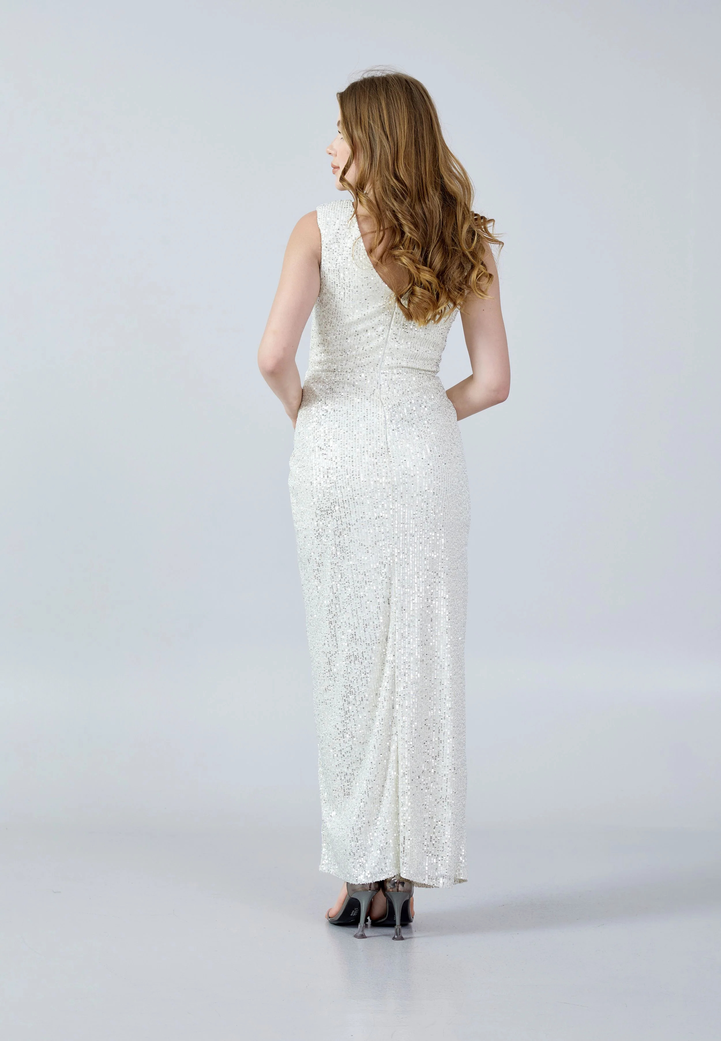 Sleeveless Maxi Sequin Column Regular Evening Dress aln1706 - Image 6