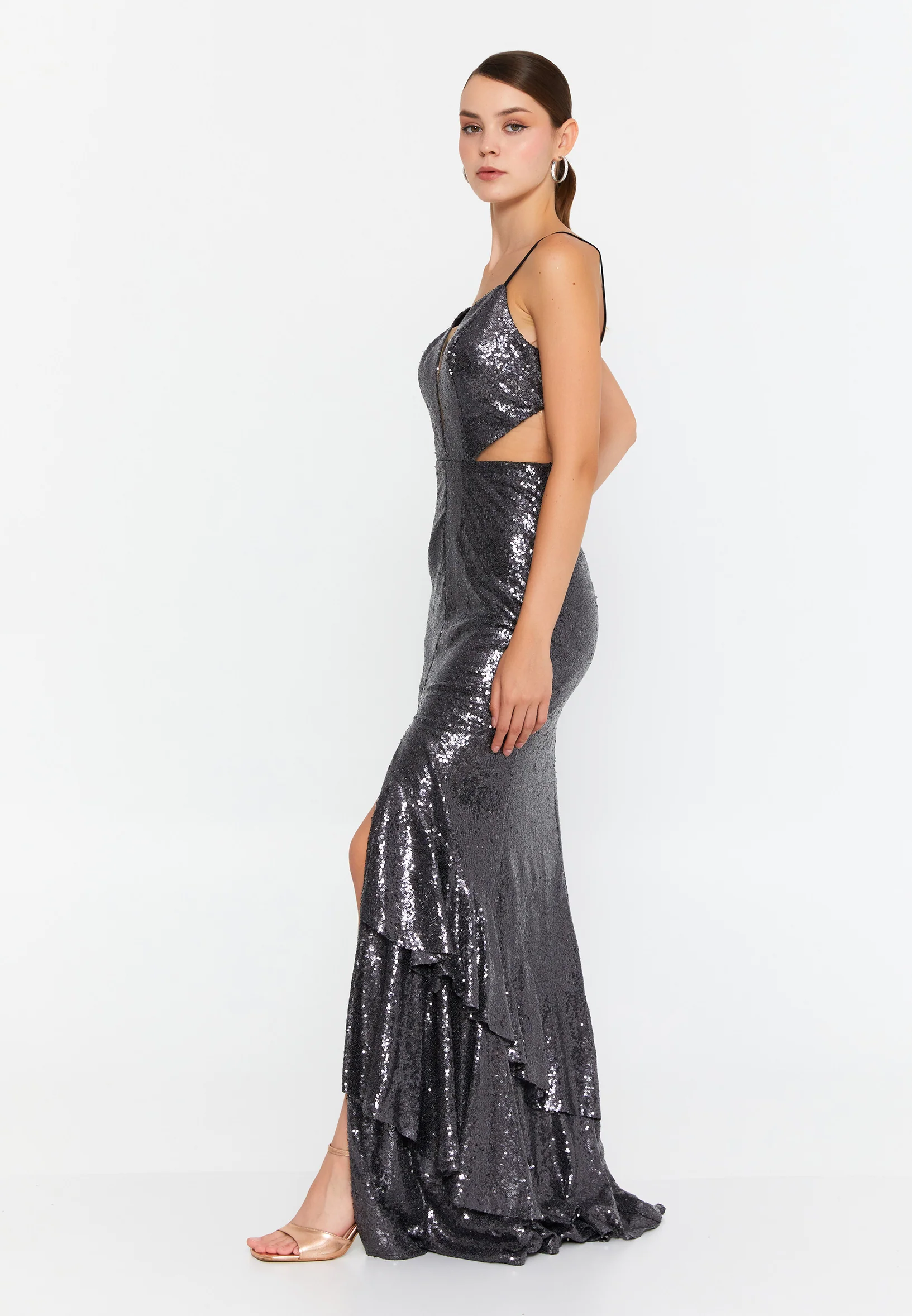Sleeveless Maxi Sequin Fit & Flare Regular Wedding Guest Dress prl165 - Image 3