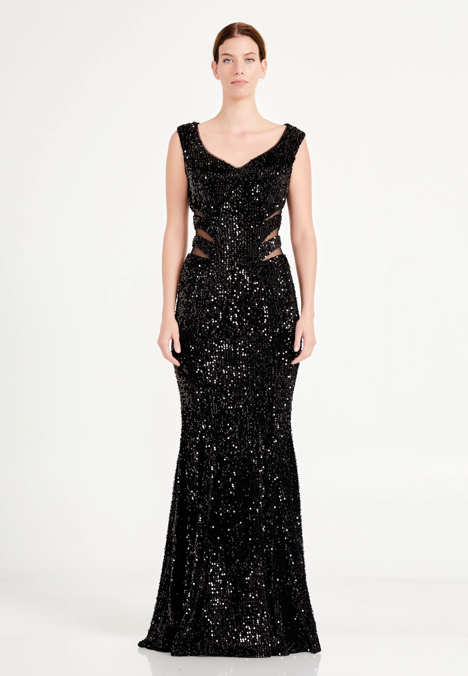 Sleeveless Maxi Sequin Mermaid Regular Evening Dress frc4940