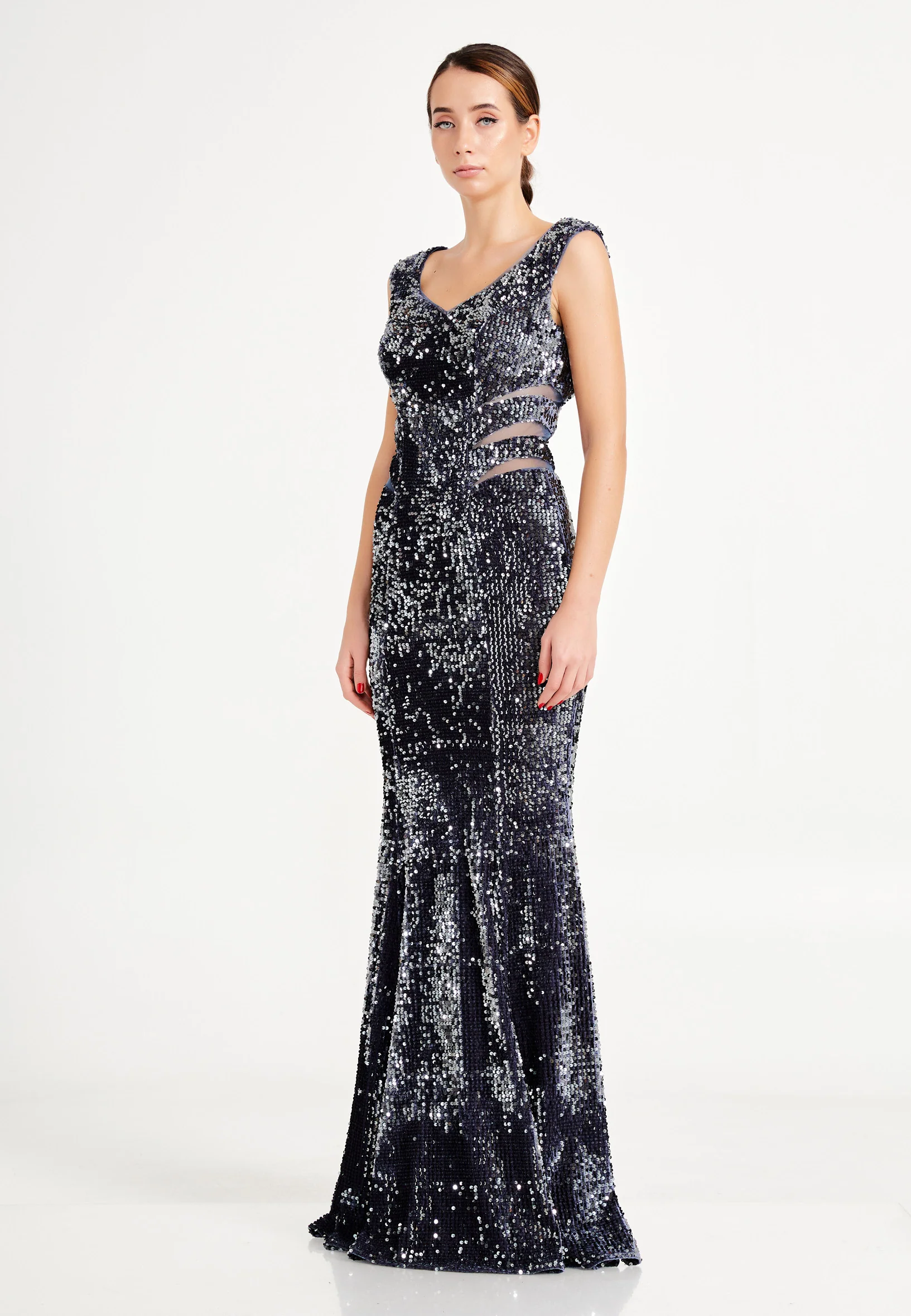 Sleeveless Maxi Sequin Mermaid Regular Evening Dress frc4940 - Image 11