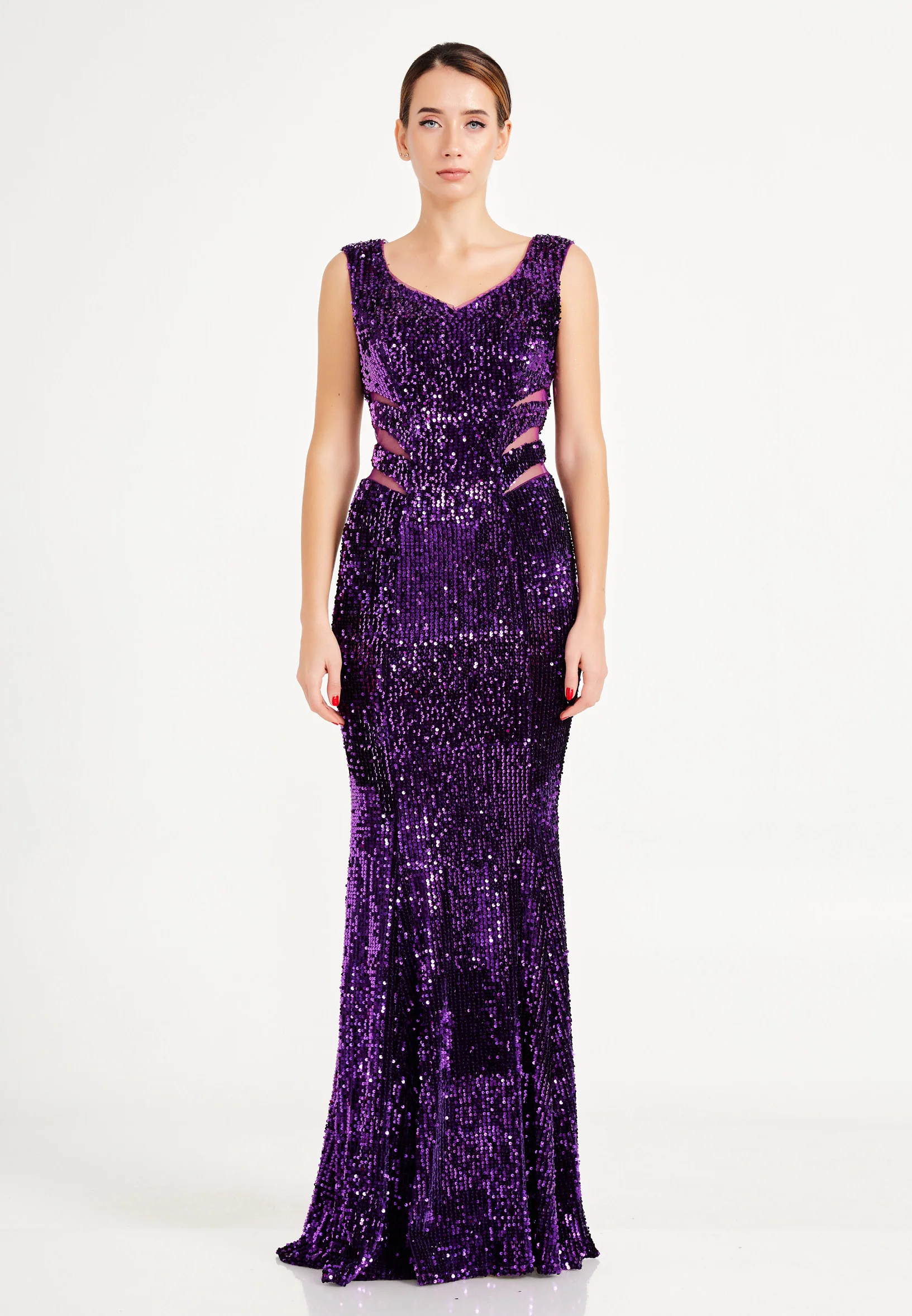 Sleeveless Maxi Sequin Mermaid Regular Evening Dress frc4940 - Image 17