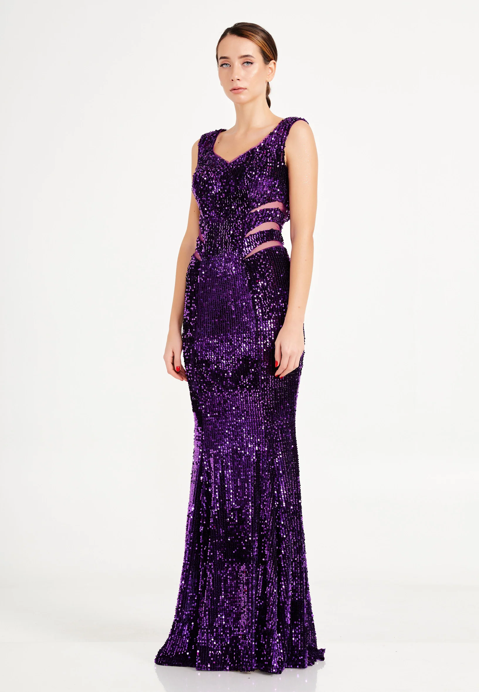 Sleeveless Maxi Sequin Mermaid Regular Evening Dress frc4940 - Image 19