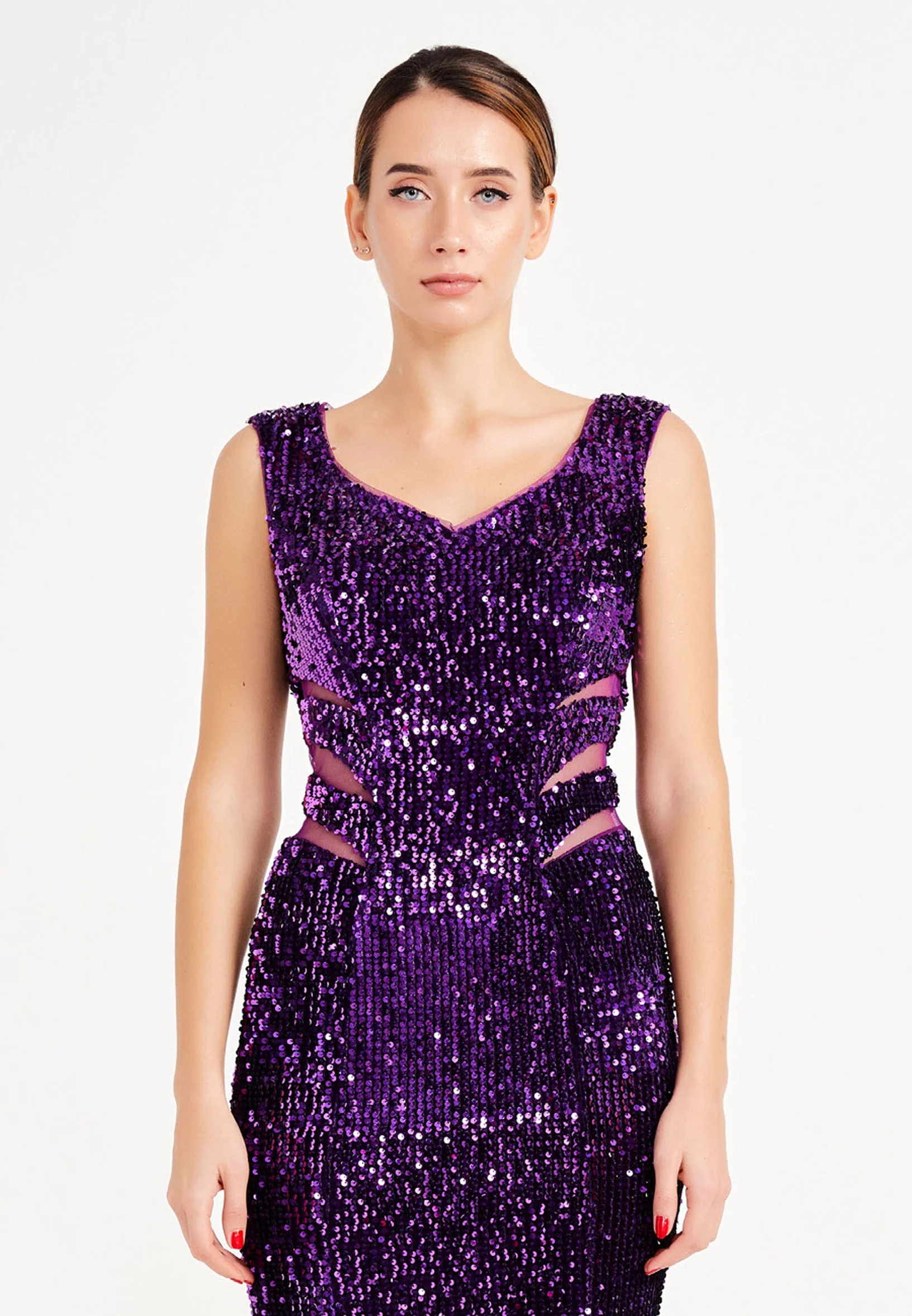 Sleeveless Maxi Sequin Mermaid Regular Evening Dress frc4940 - Image 20