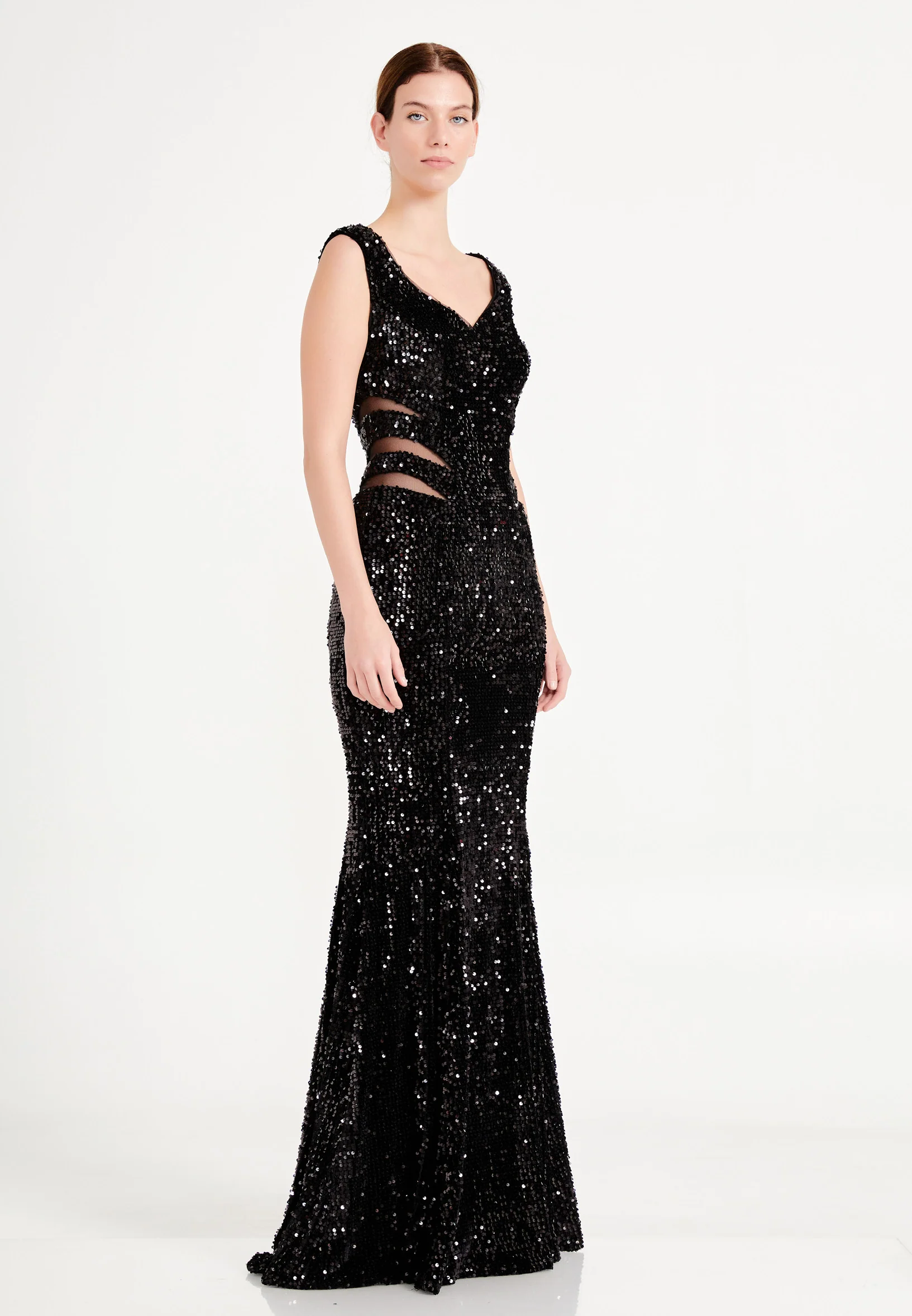 Sleeveless Maxi Sequin Mermaid Regular Evening Dress frc4940 - Image 3