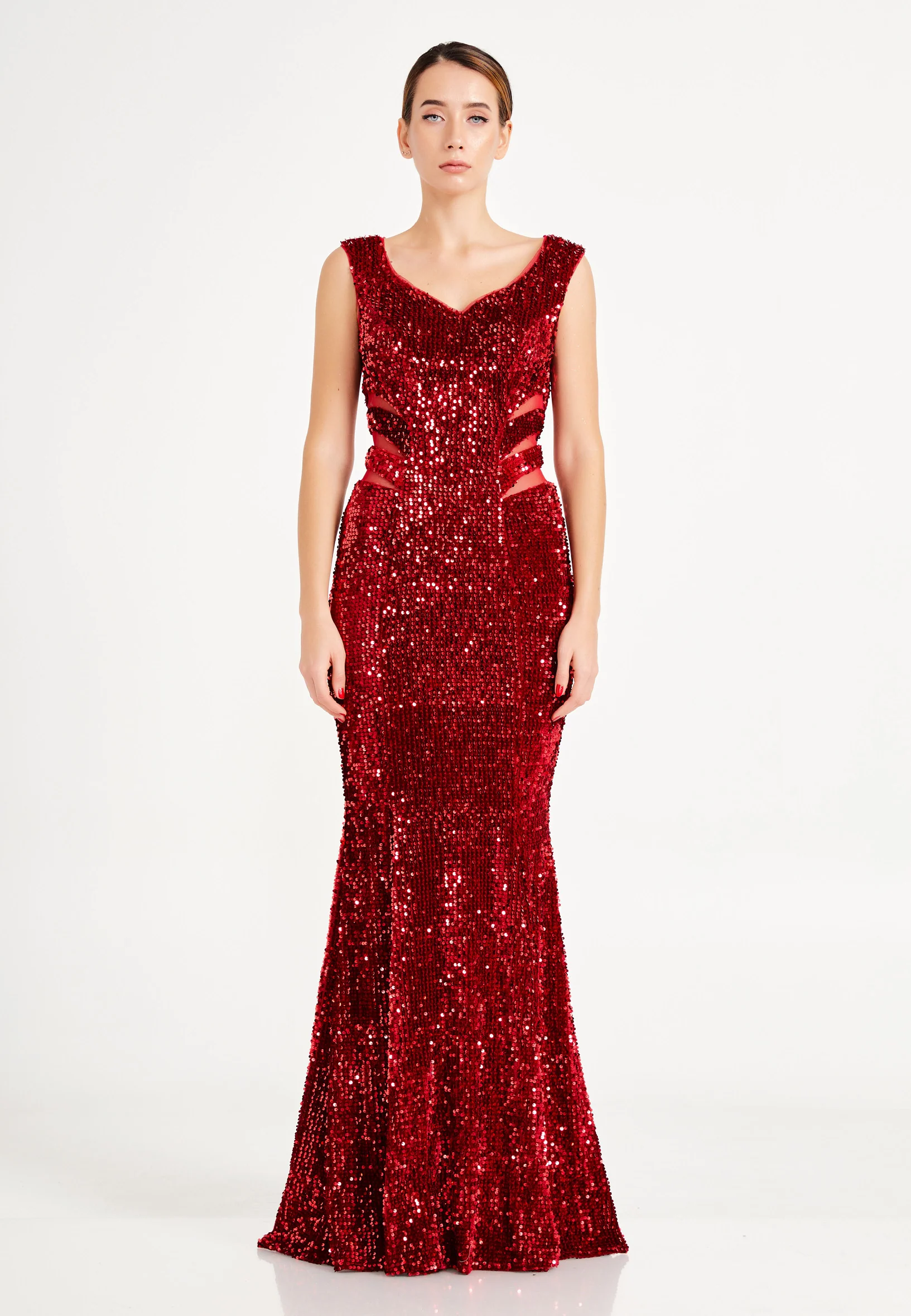 Sleeveless Maxi Sequin Mermaid Regular Evening Dress frc4940 - Image 5