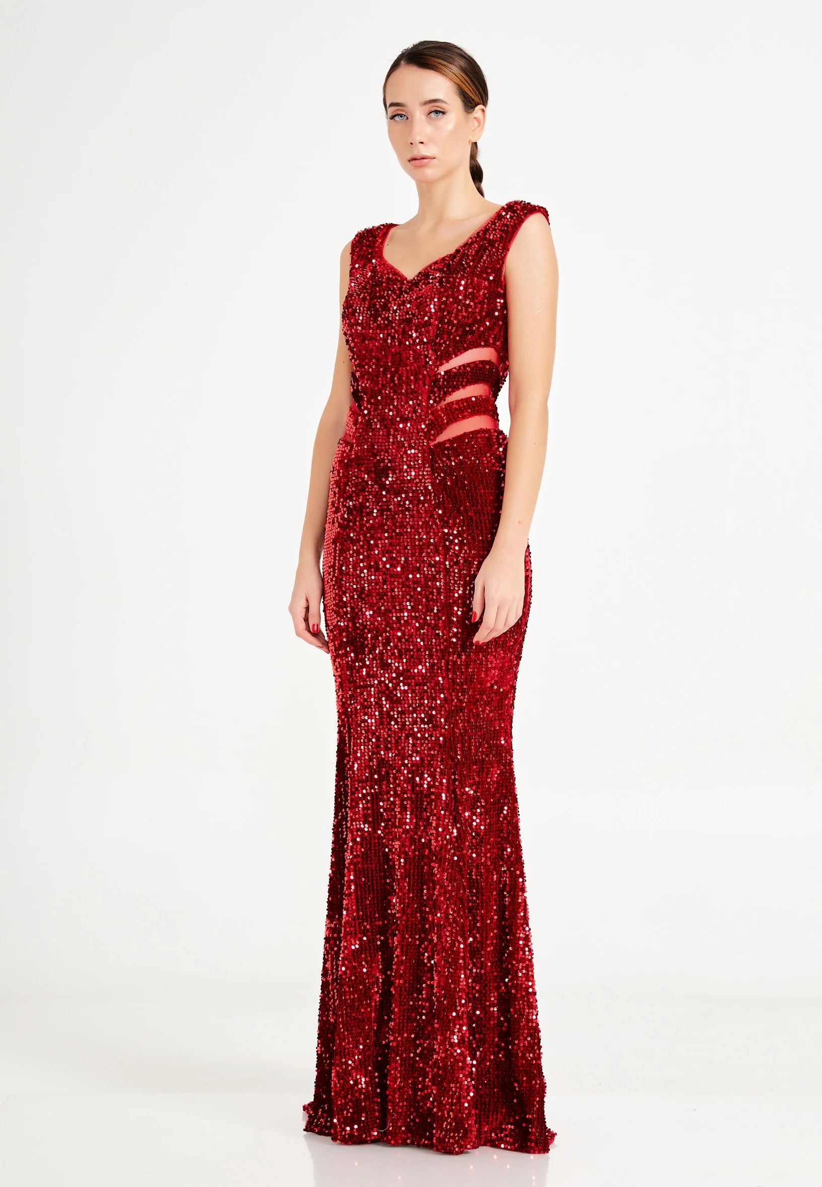 Sleeveless Maxi Sequin Mermaid Regular Evening Dress frc4940 - Image 7