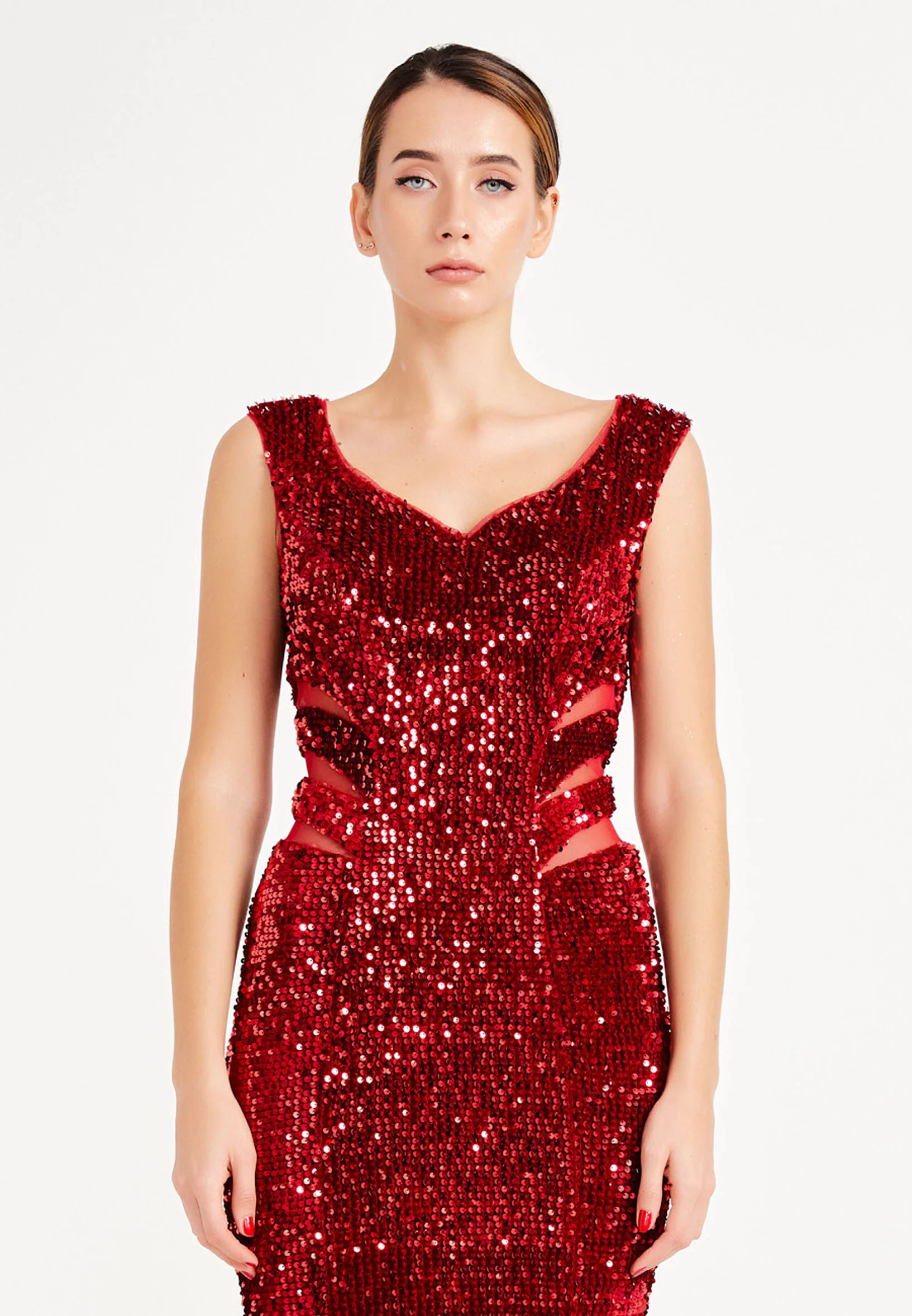Sleeveless Maxi Sequin Mermaid Regular Evening Dress frc4940 - Image 8