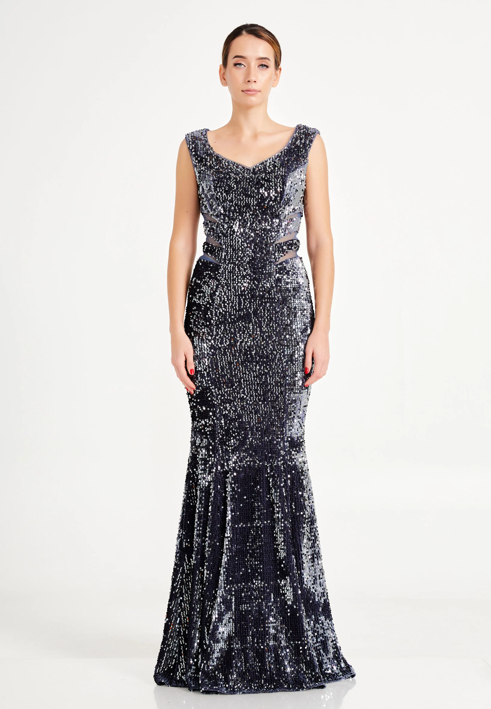 Sleeveless Maxi Sequin Mermaid Regular Evening Dress frc4940 - Image 9