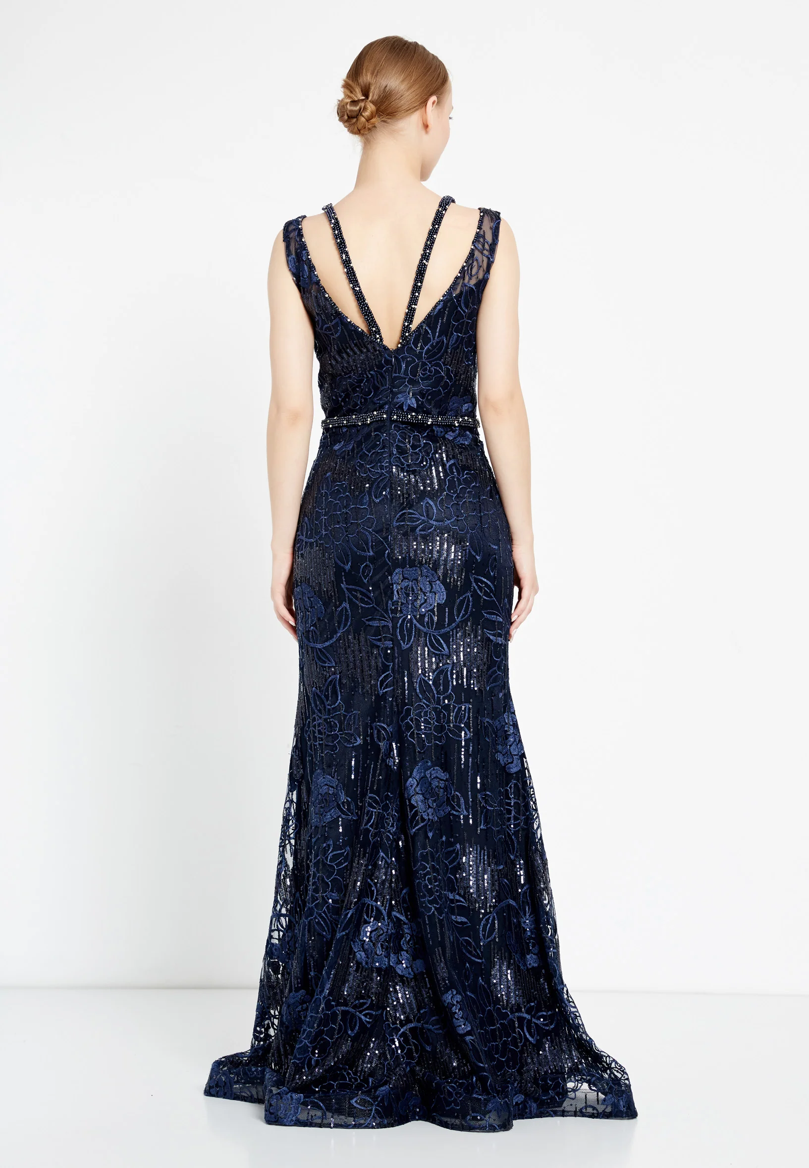 Sleeveless Maxi Sequin Mermaid Regular Evening Dress rmn2956 - Image 10