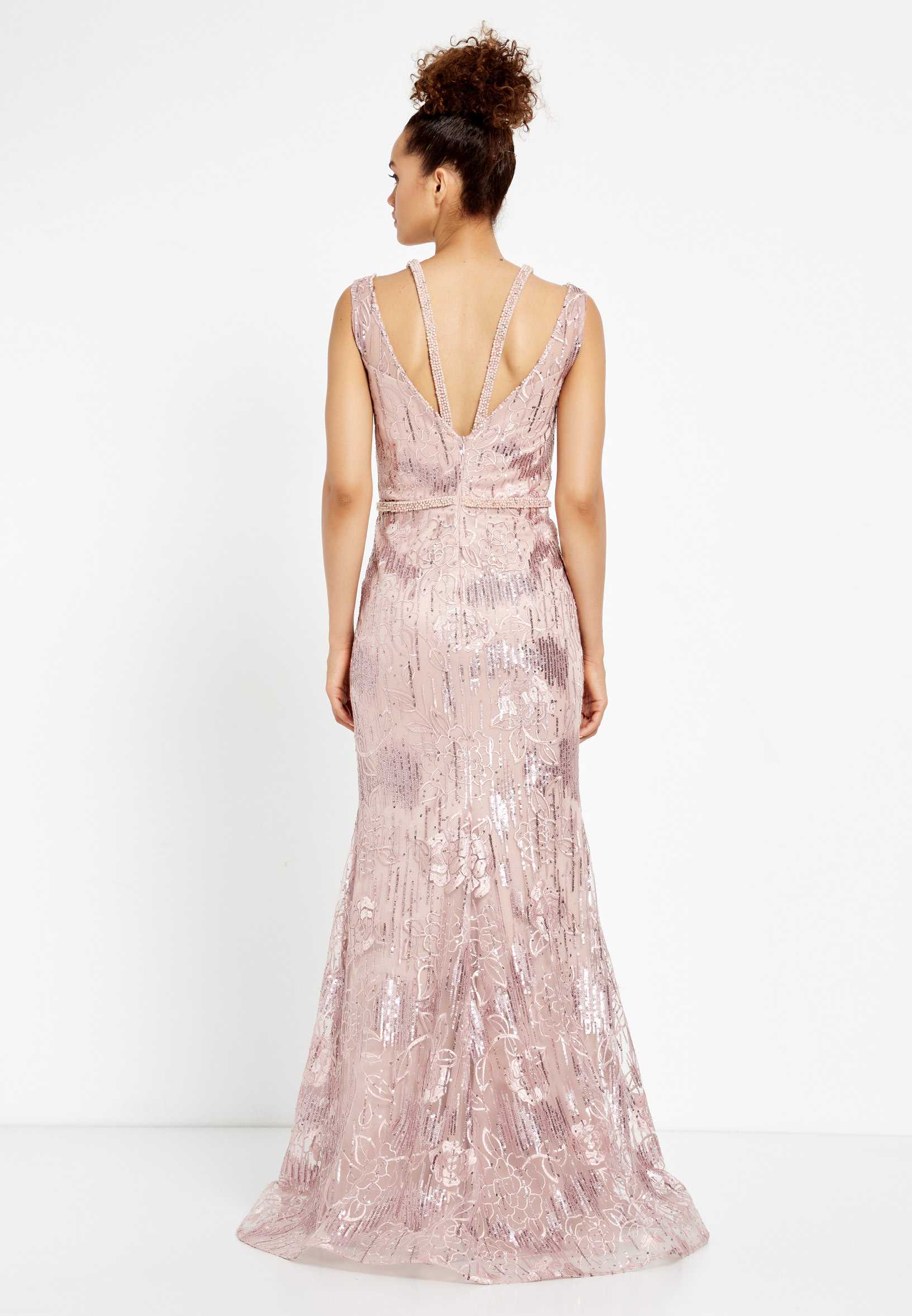 Sleeveless Maxi Sequin Mermaid Regular Evening Dress rmn2956 - Image 14