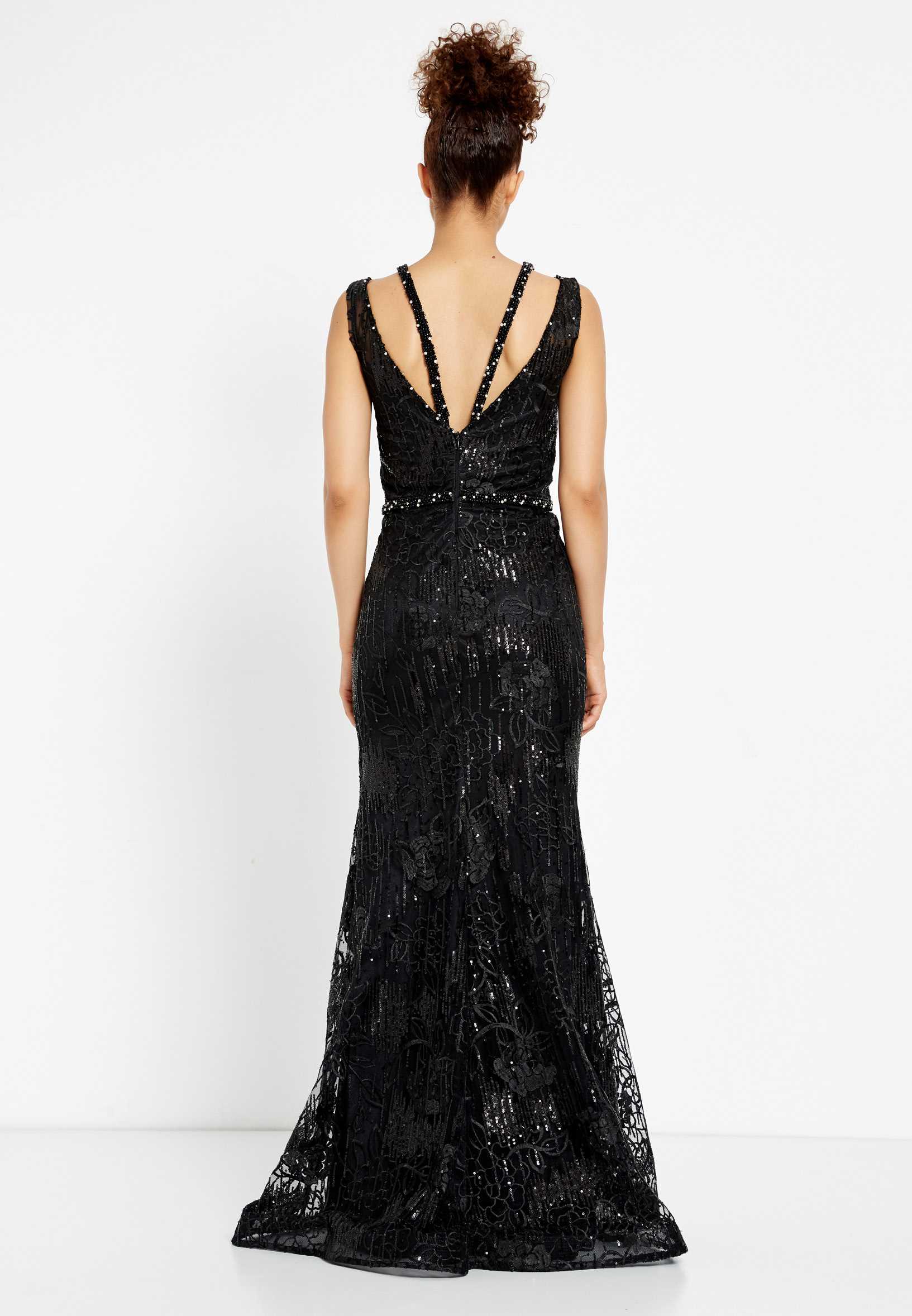 Sleeveless Maxi Sequin Mermaid Regular Evening Dress rmn2956 - Image 2