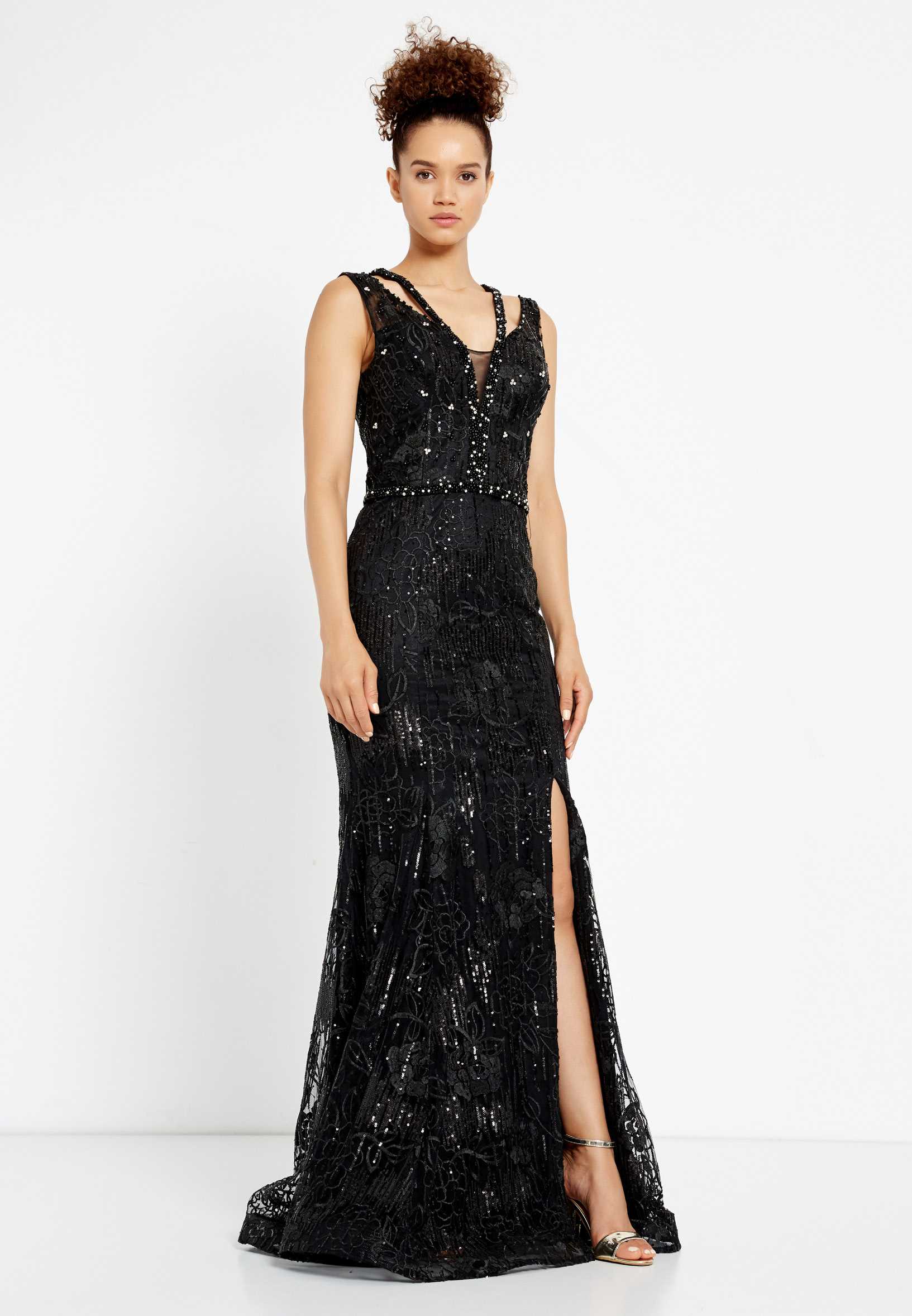 Sleeveless Maxi Sequin Mermaid Regular Evening Dress rmn2956 - Image 3