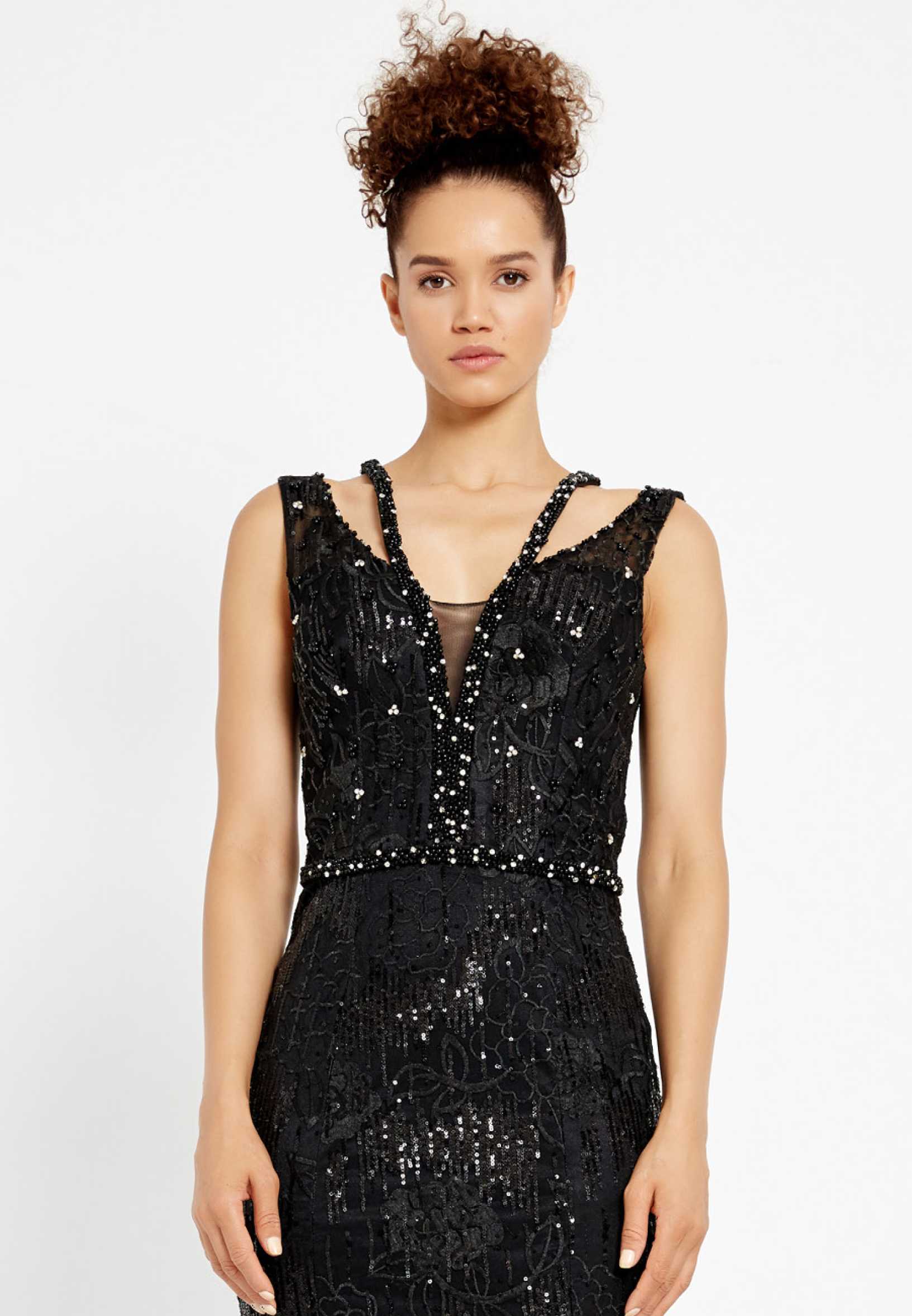 Sleeveless Maxi Sequin Mermaid Regular Evening Dress rmn2956 - Image 4