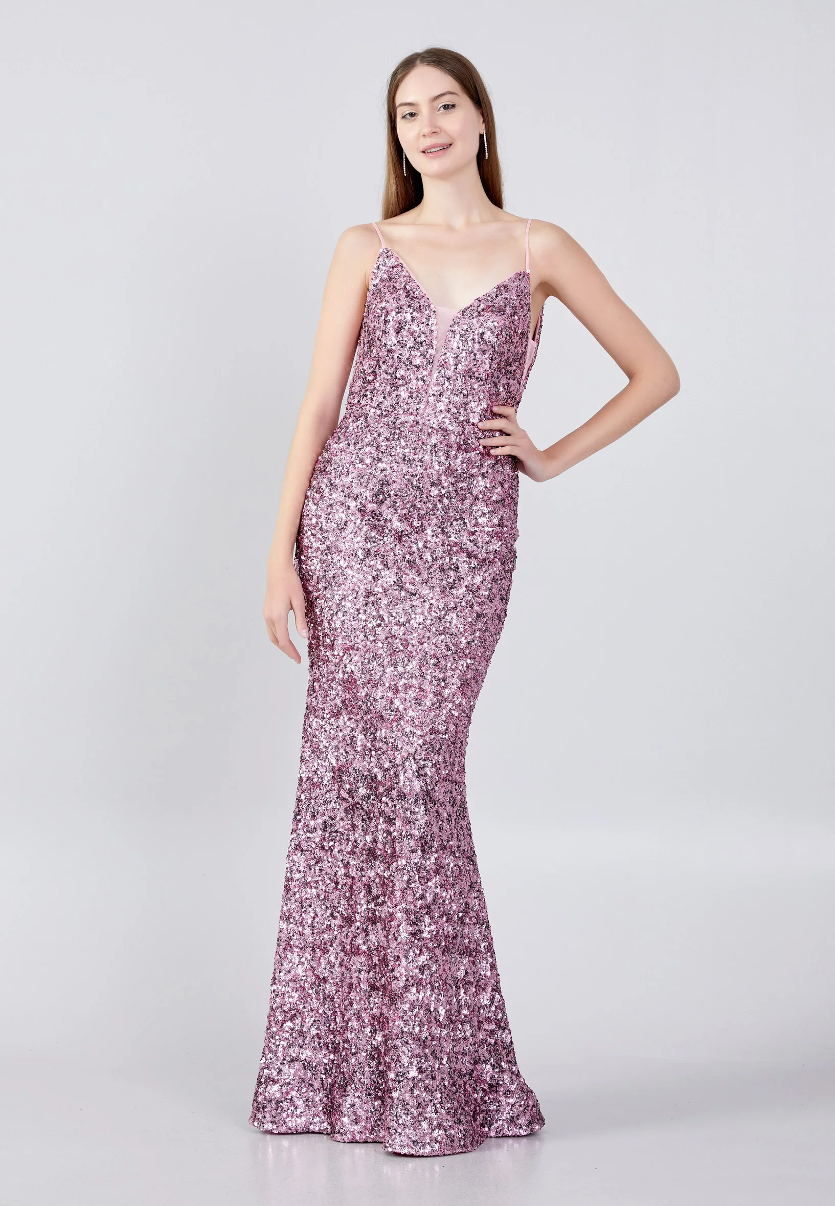 Sleeveless Maxi Sequin Mermaid Regular Prom Dress oli7658