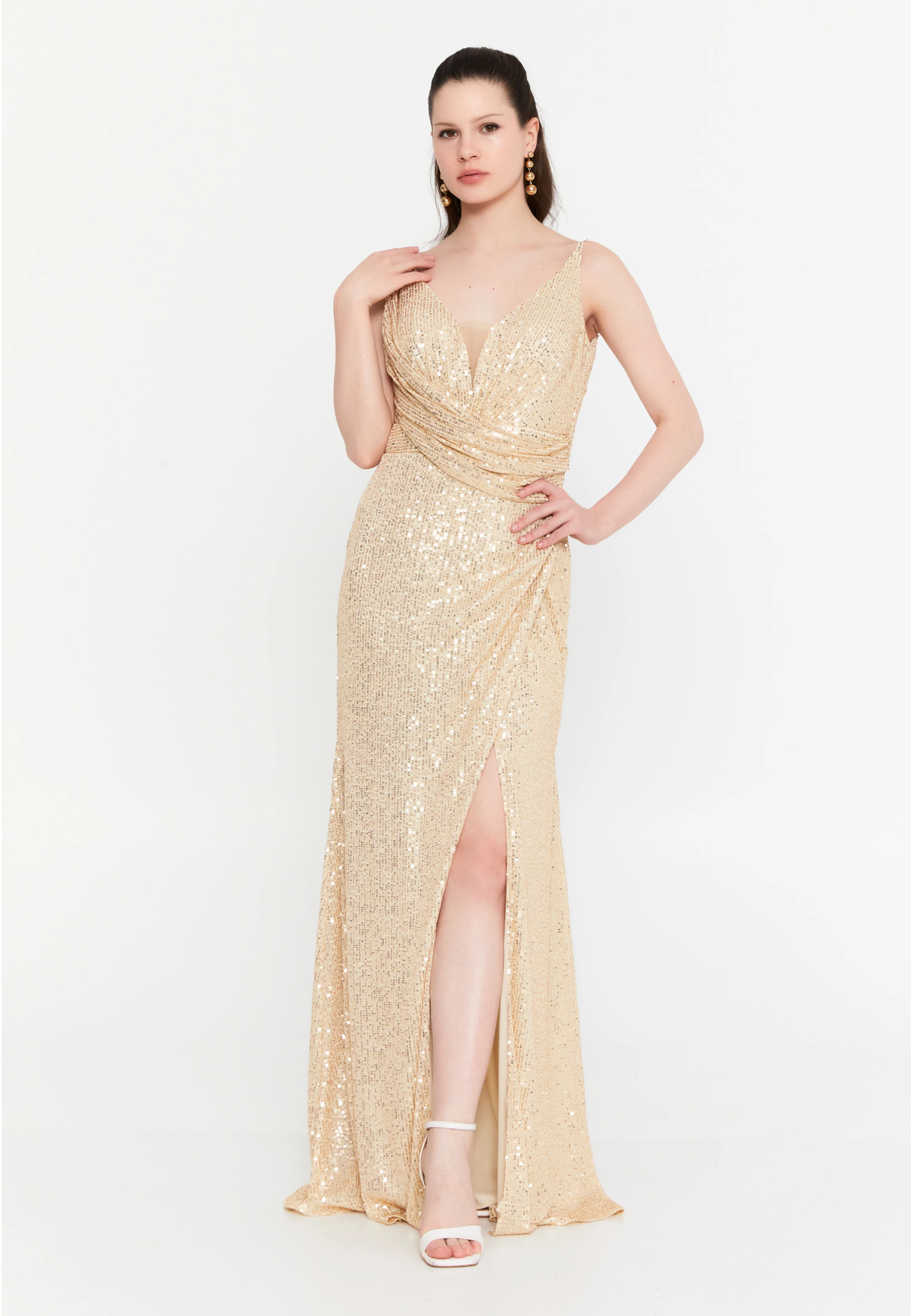 Sleeveless Maxi Sequin Mermaid Regular Wedding Guest Dress aln1804 - Image 13