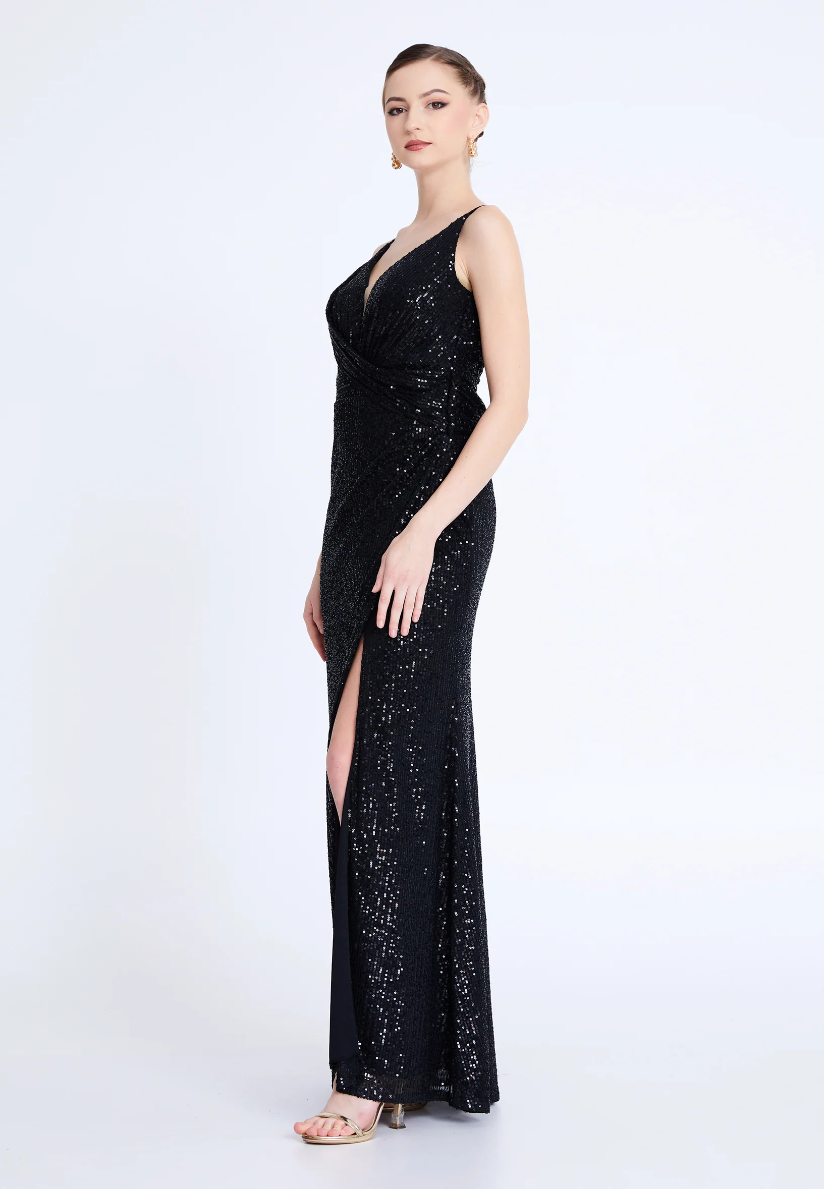 Sleeveless Maxi Sequin Mermaid Regular Wedding Guest Dress aln1804 - Image 3