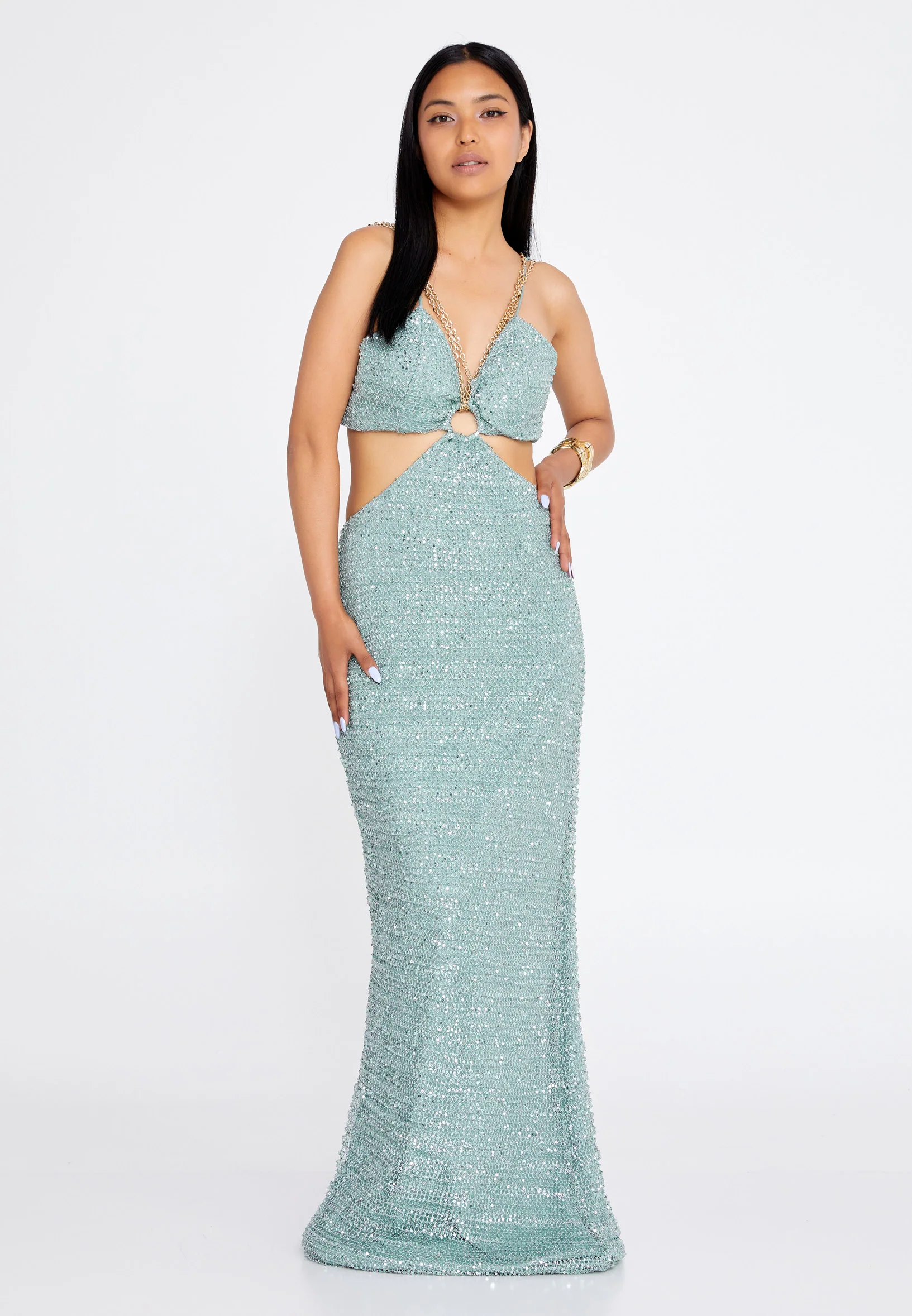 Sleeveless Maxi Sequin Mermaid Regular Wedding Guest Dress prl158 - Image 17