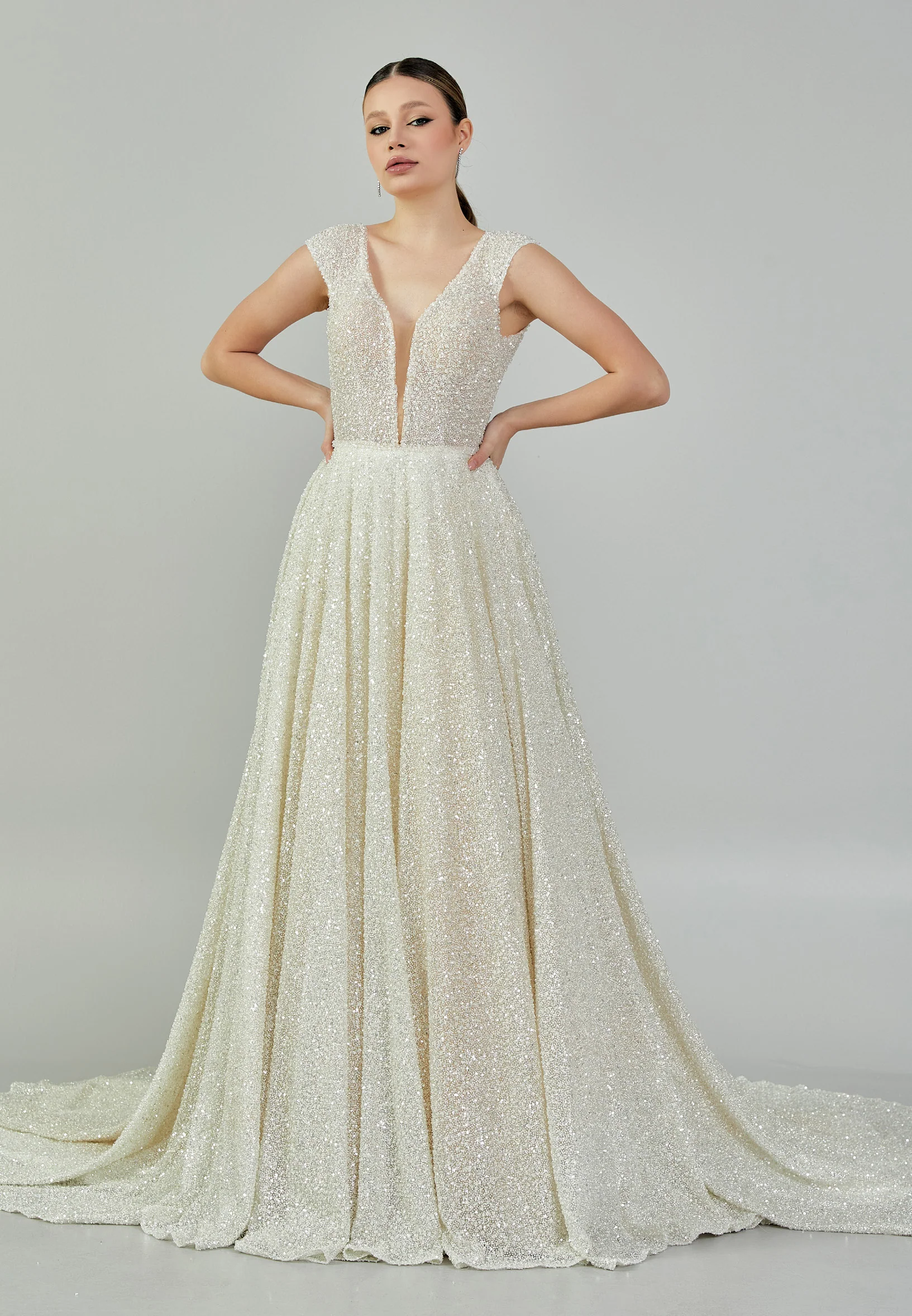 Sleeveless Maxi Sequin Regular Wedding Dress bnc9092