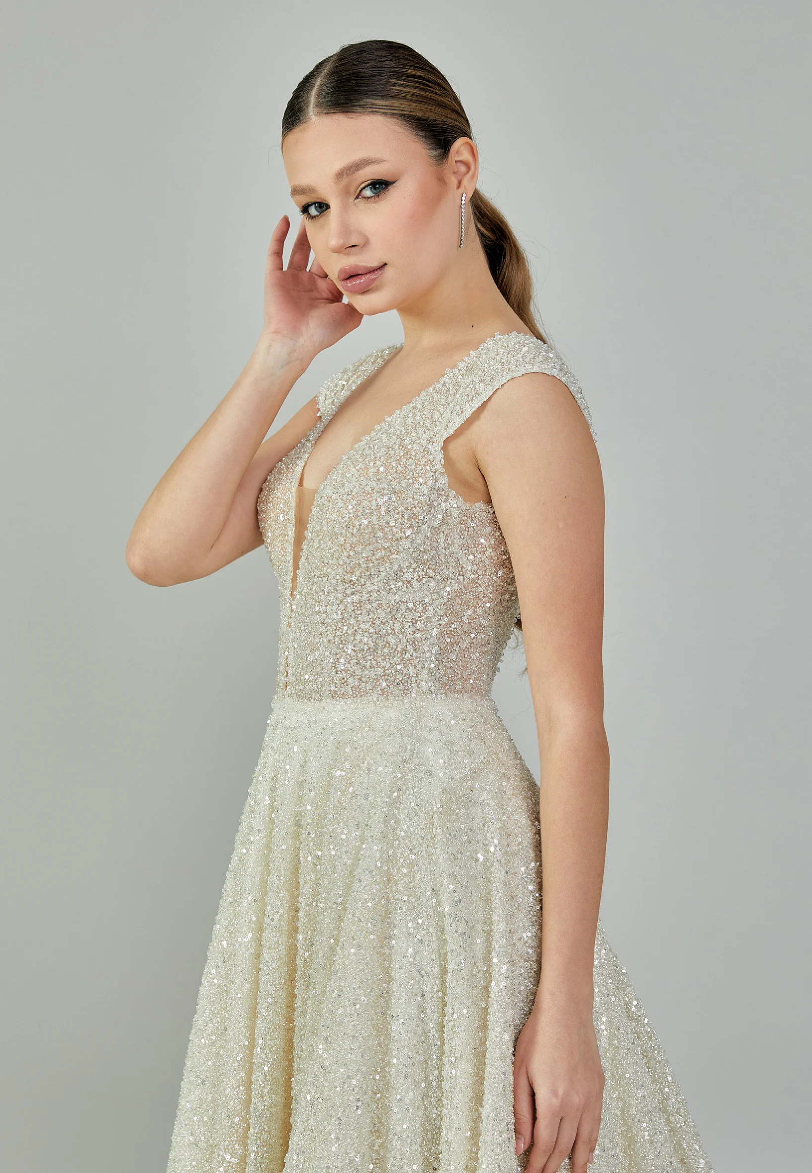 Sleeveless Maxi Sequin Regular Wedding Dress bnc9092 - Image 2