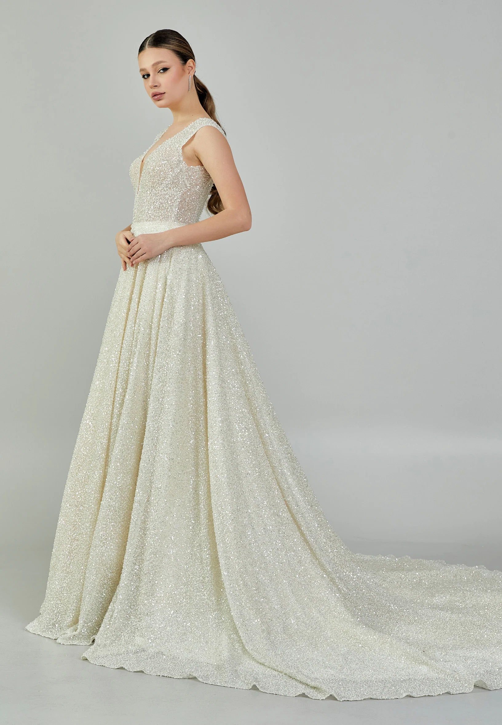 Sleeveless Maxi Sequin Regular Wedding Dress bnc9092 - Image 6