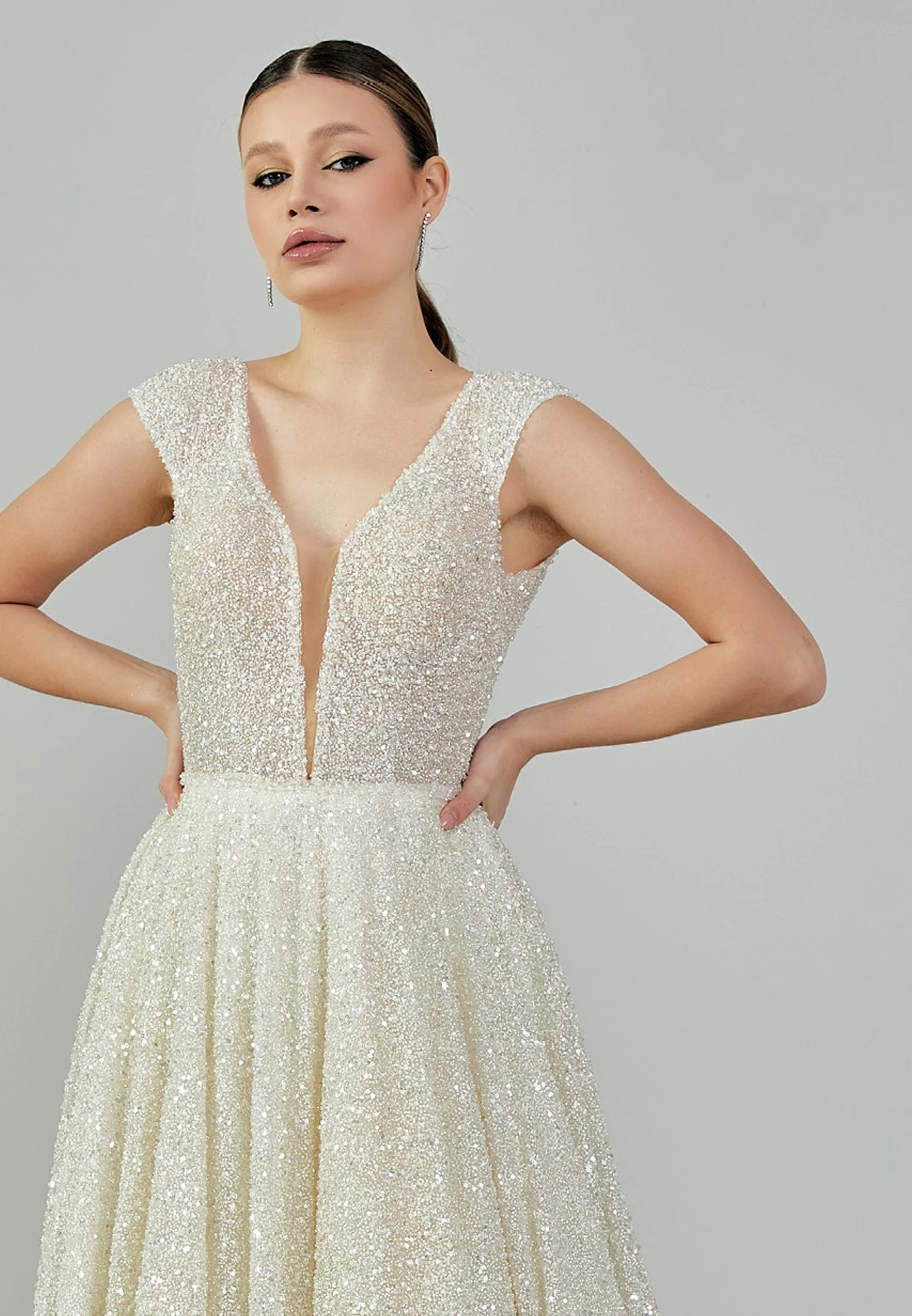 Sleeveless Maxi Sequin Regular Wedding Dress bnc9092 - Image 7