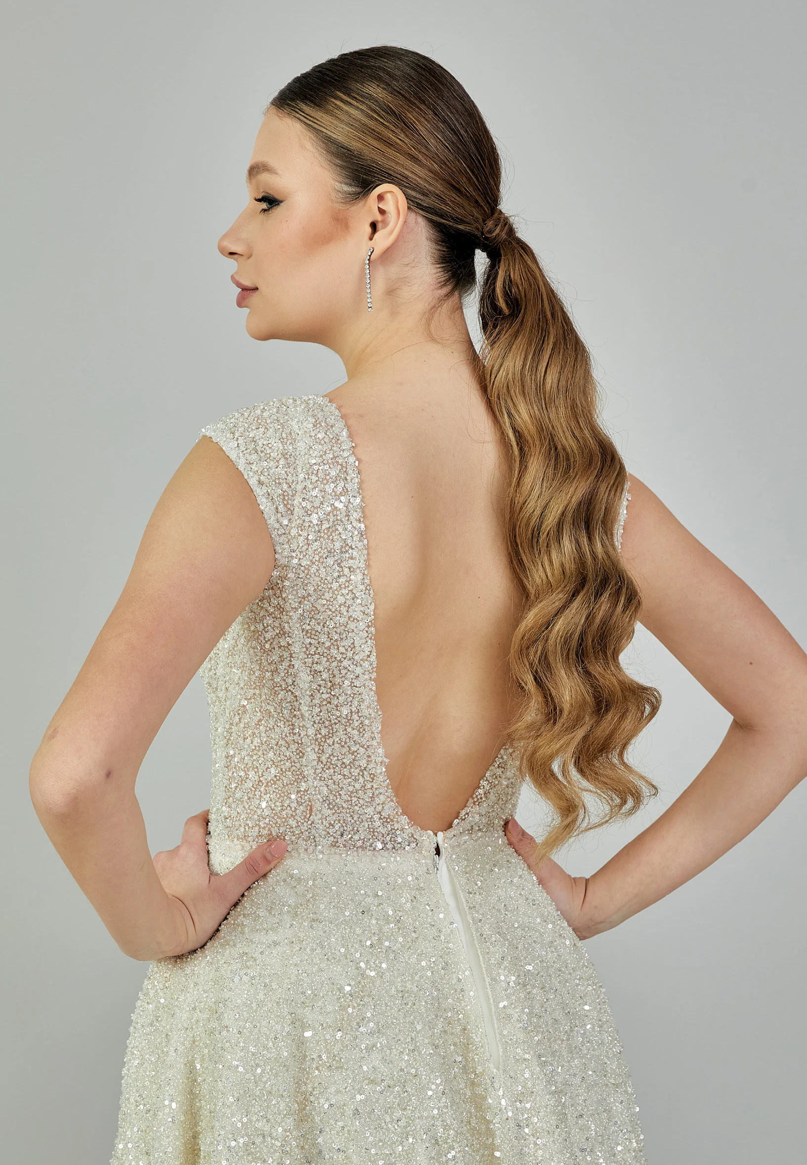 Sleeveless Maxi Sequin Regular Wedding Dress bnc9092 - Image 8