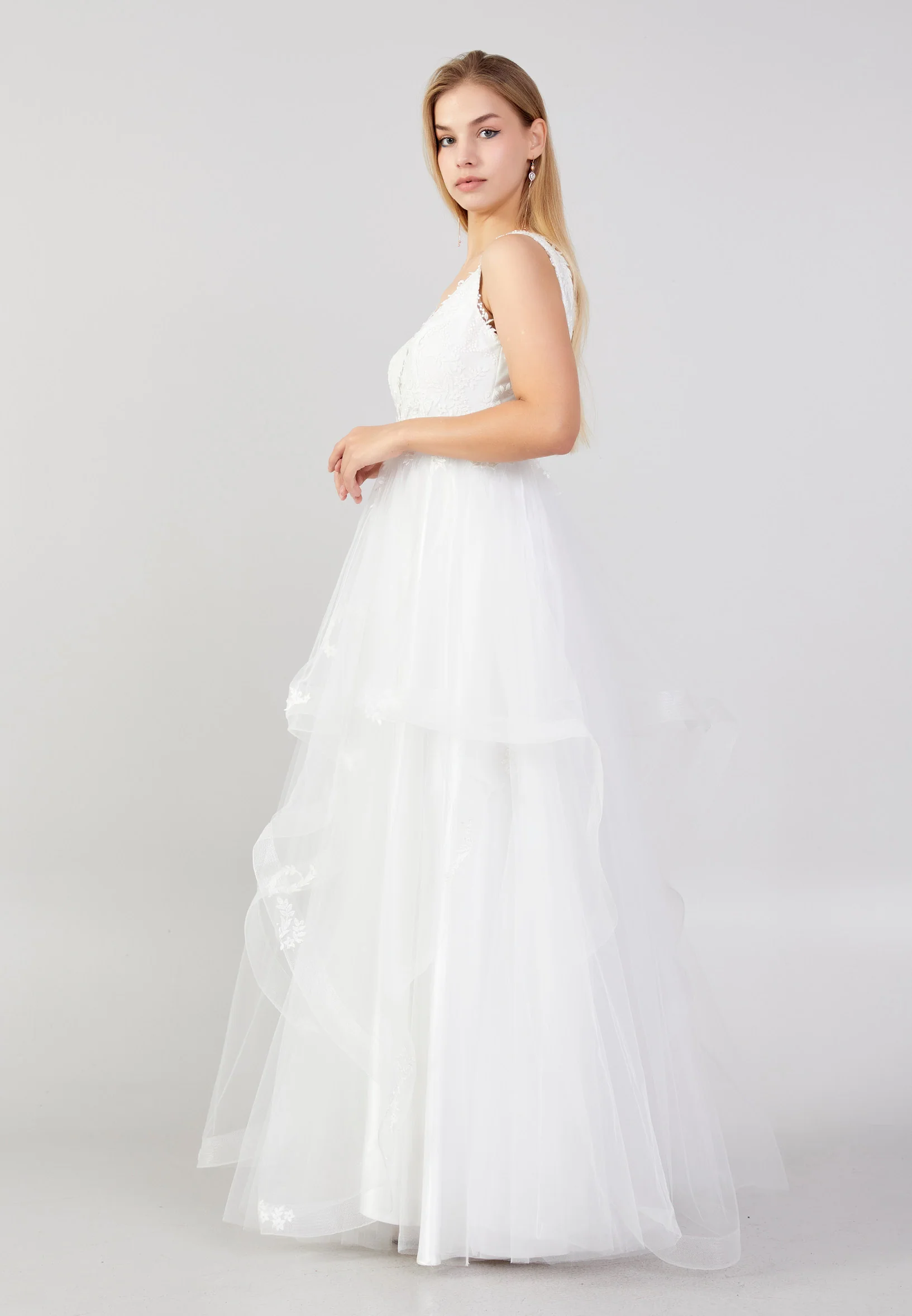 Sleeveless Maxi Tulle A - Line Plus Size Prom Dress ons000-147-1 - Image 3