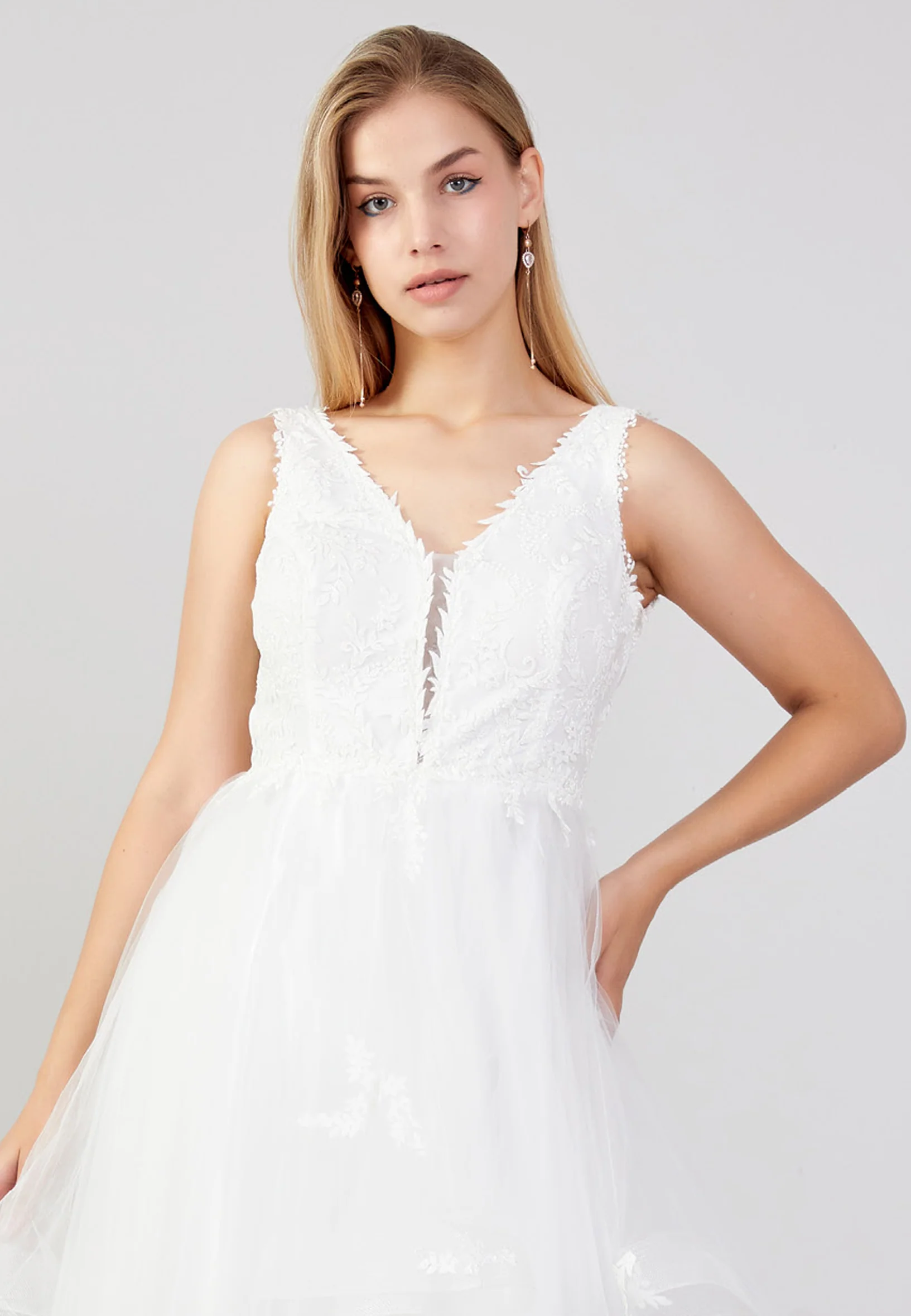 Sleeveless Maxi Tulle A - Line Plus Size Prom Dress ons000-147-1 - Image 4