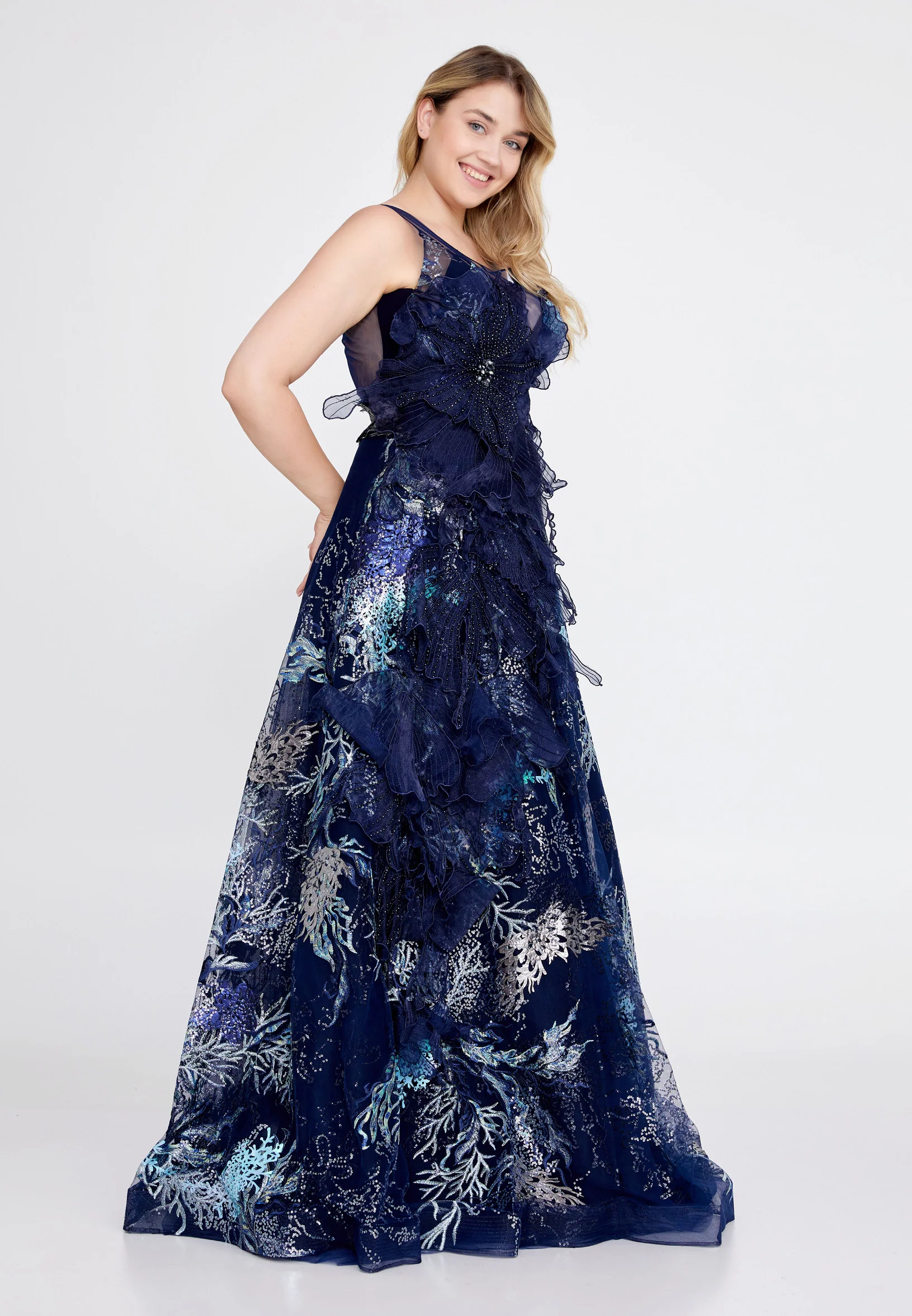 Sleeveless Maxi Tulle A - Line Plus Size Prom Dress pau4214-1 - Image 3