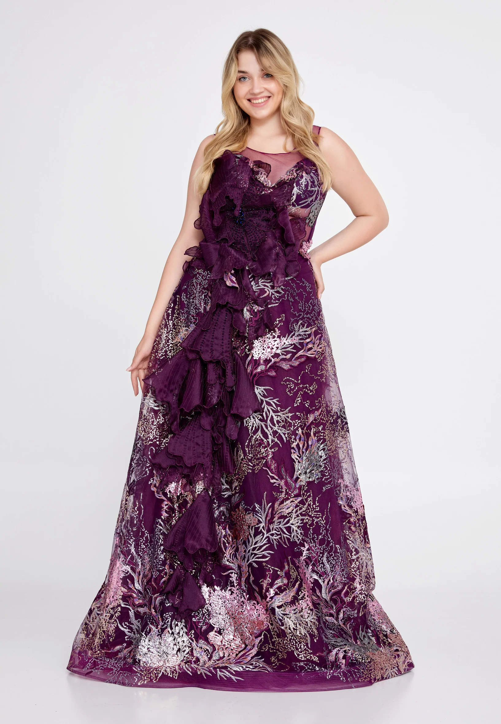 Sleeveless Maxi Tulle A - Line Plus Size Prom Dress pau4214-1 - Image 9