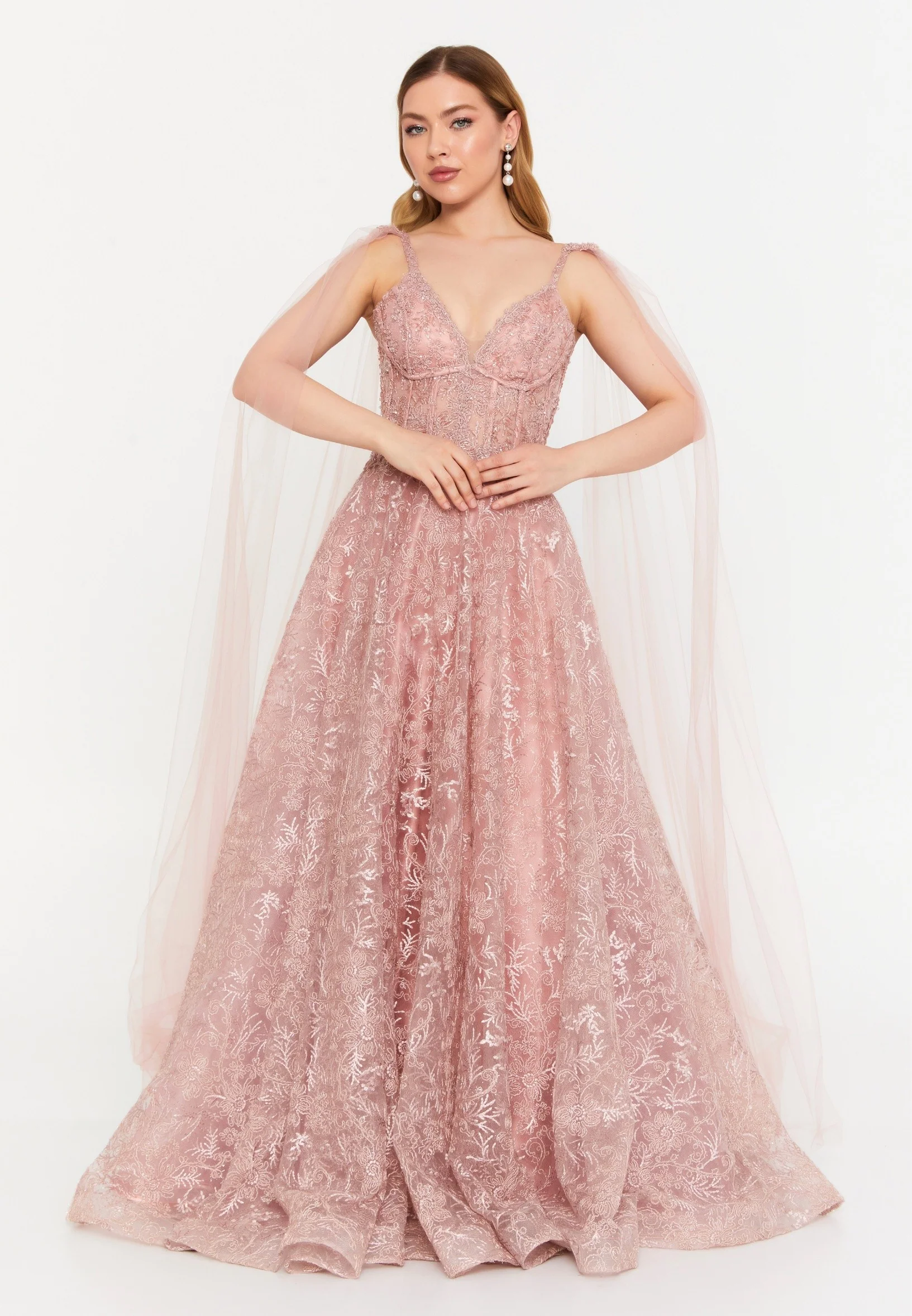 Sleeveless Maxi Tulle A - Line Regular Prom Dress aln1413k