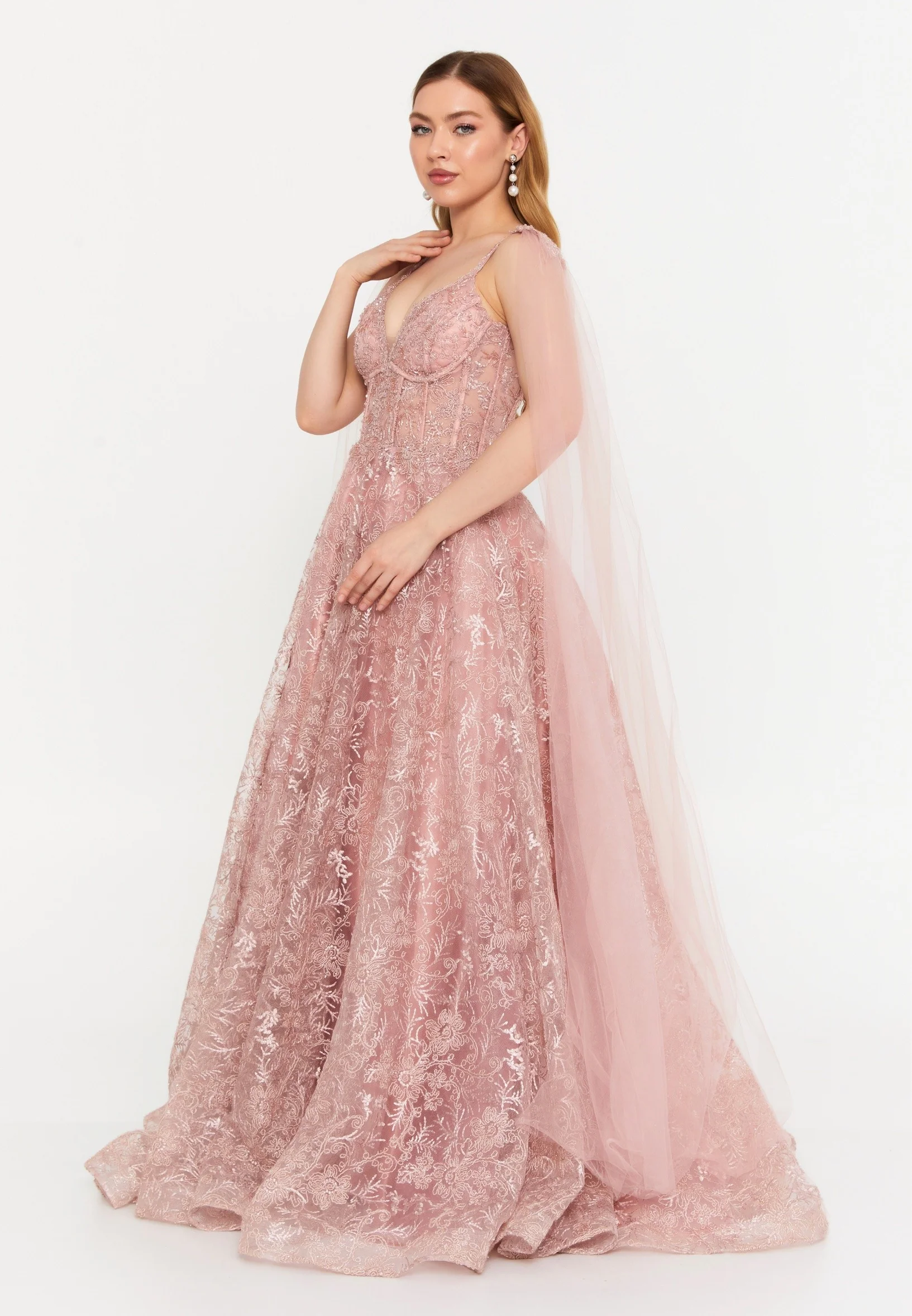 Sleeveless Maxi Tulle A - Line Regular Prom Dress aln1413k - Image 3