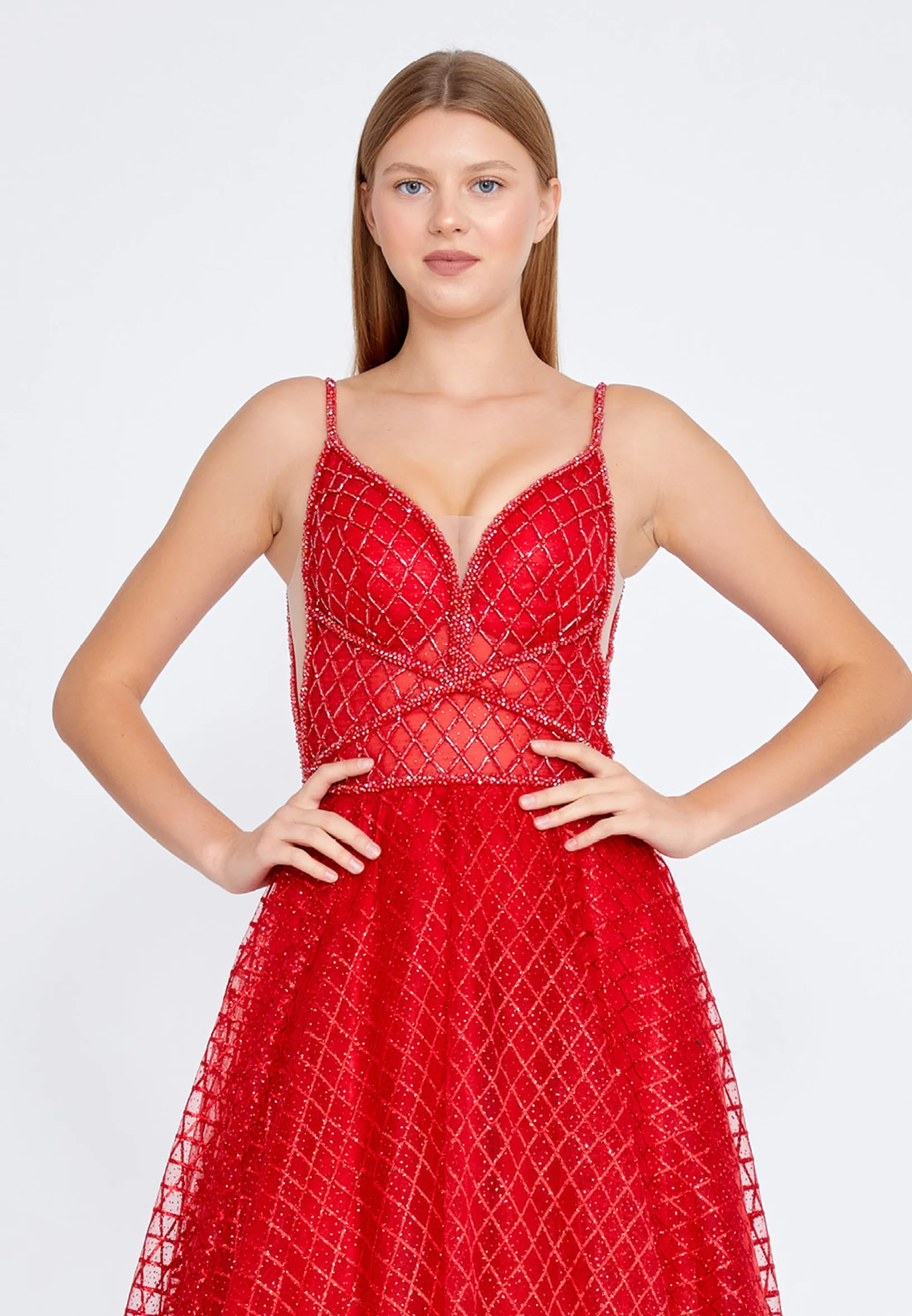Sleeveless Maxi Tulle A - Line Regular Prom Dress aln1415 - Image 28