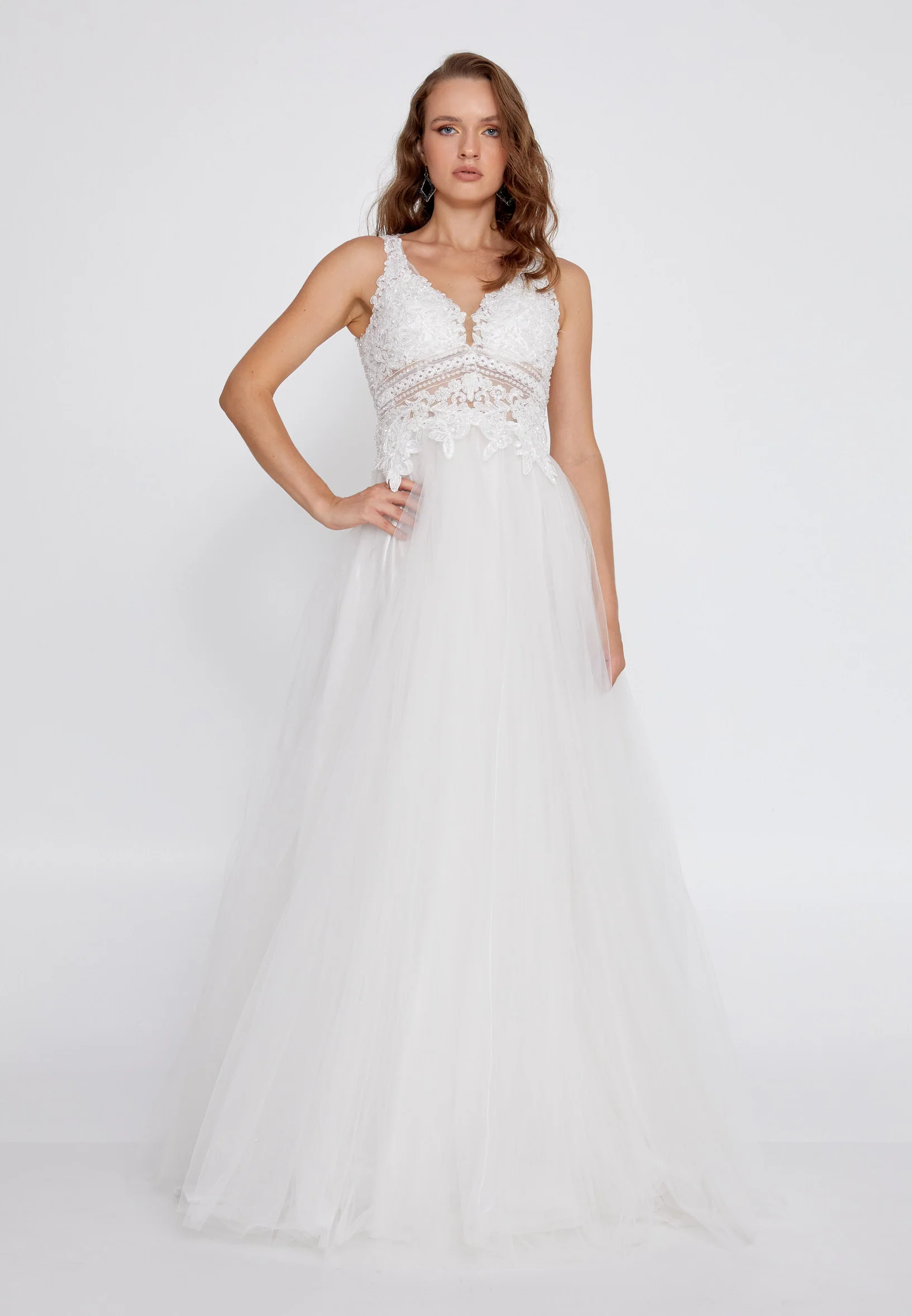 Sleeveless Maxi Tulle A - Line Regular Prom Dress aln1425