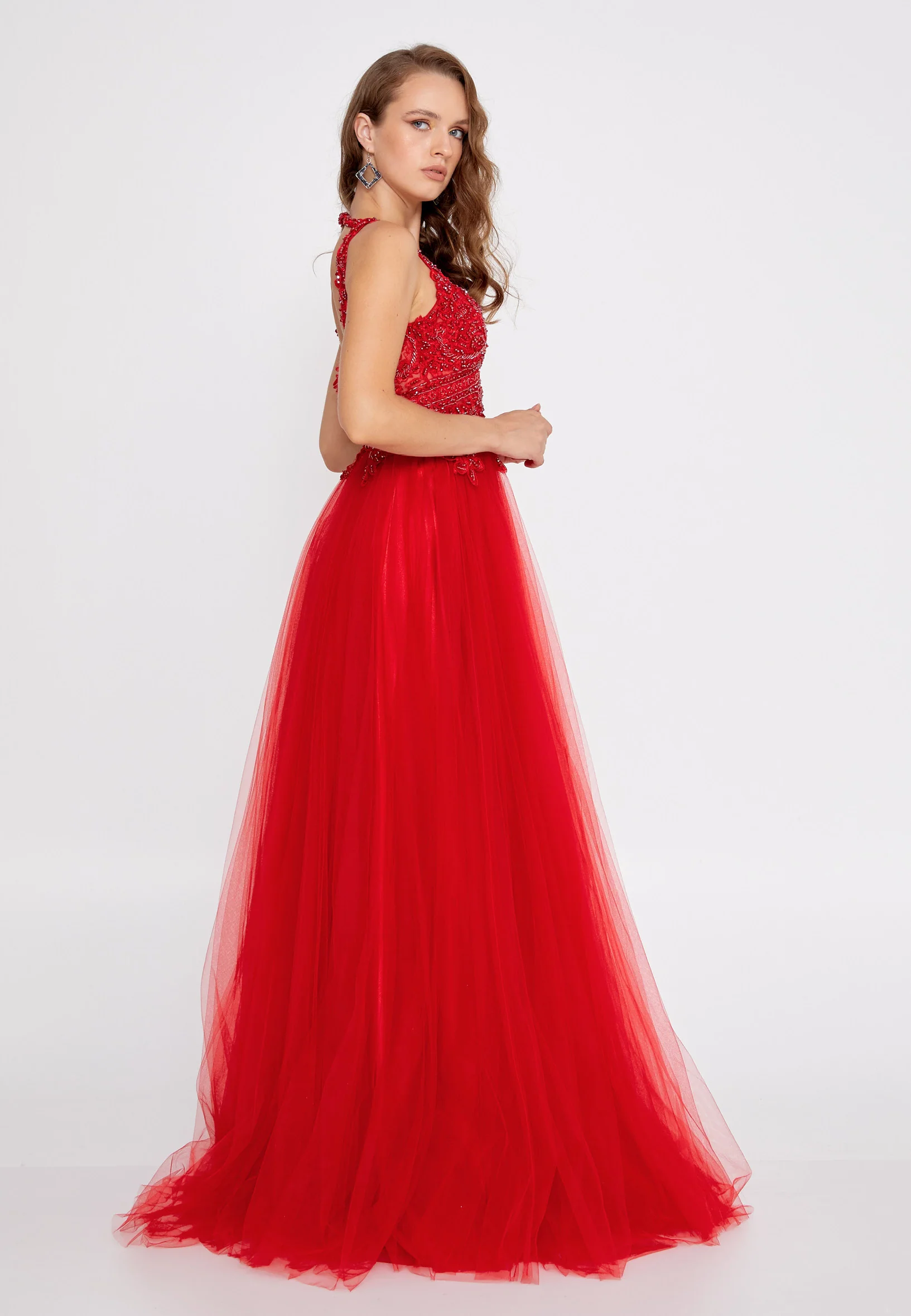 Sleeveless Maxi Tulle A - Line Regular Prom Dress aln1425 - Image 20