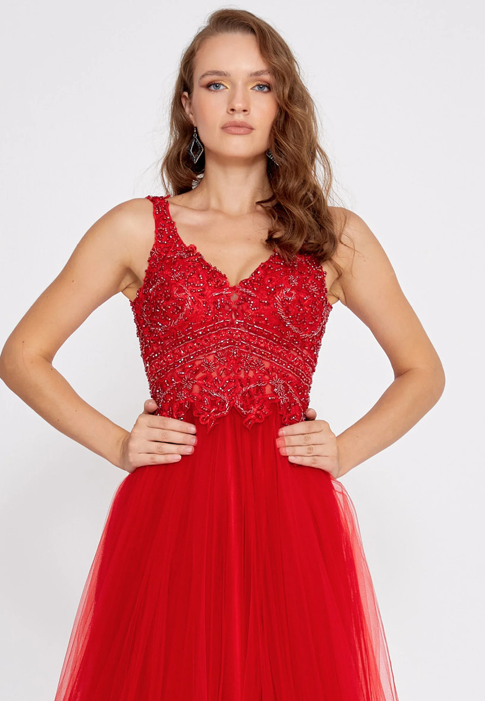 Sleeveless Maxi Tulle A - Line Regular Prom Dress aln1425 - Image 21
