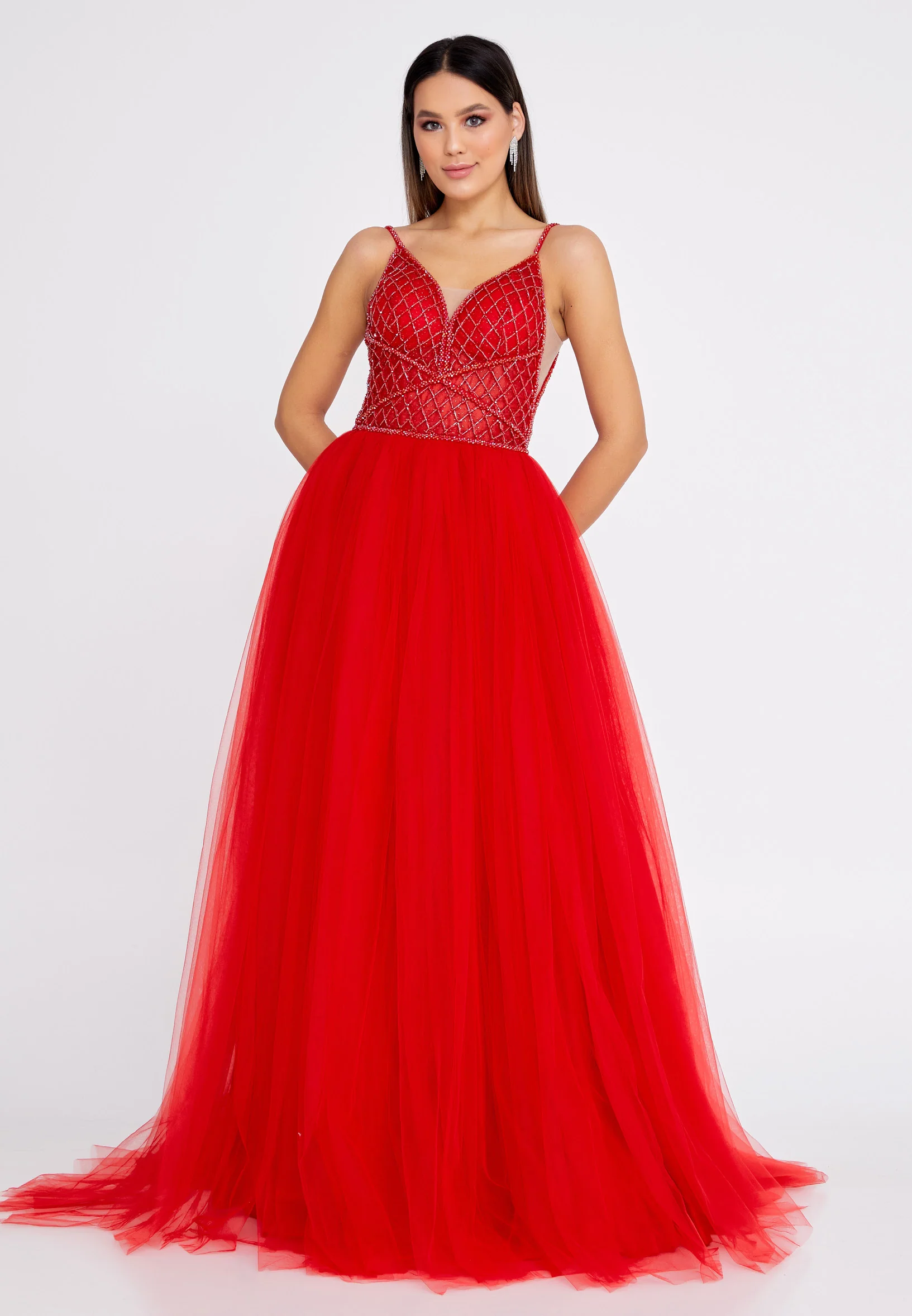Sleeveless Maxi Tulle A - Line Regular Prom Dress aln1438